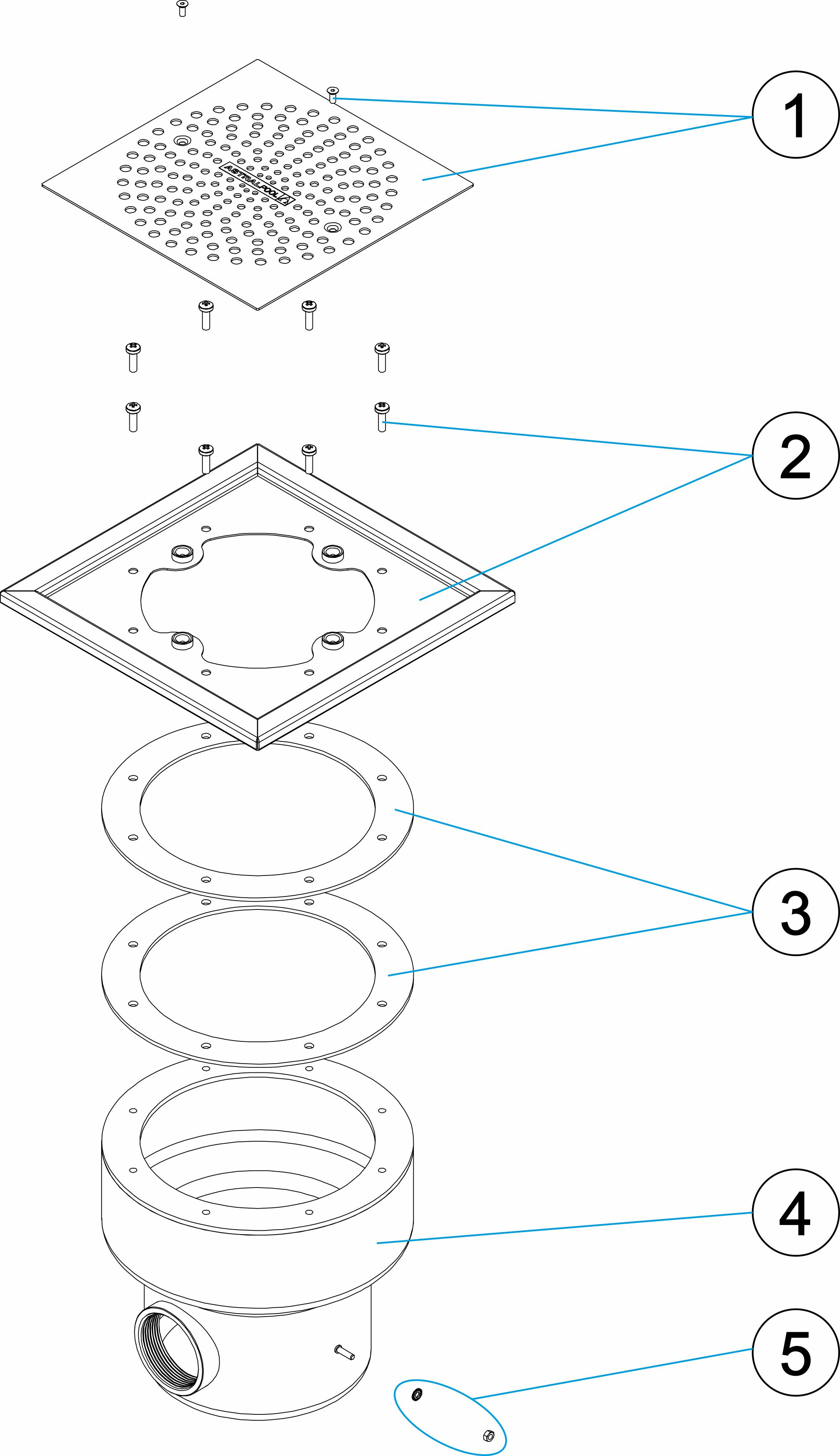 Pièces détachées pour Bonde de fond carré plate 2" LINER