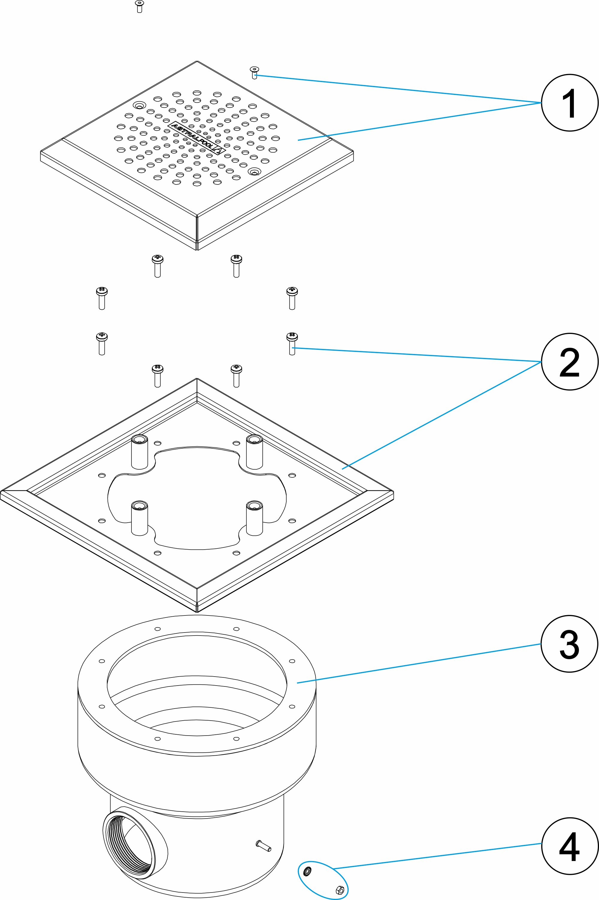 Pièces détachées pour Bonde de fond STYLE anti-vortex carrée BETON