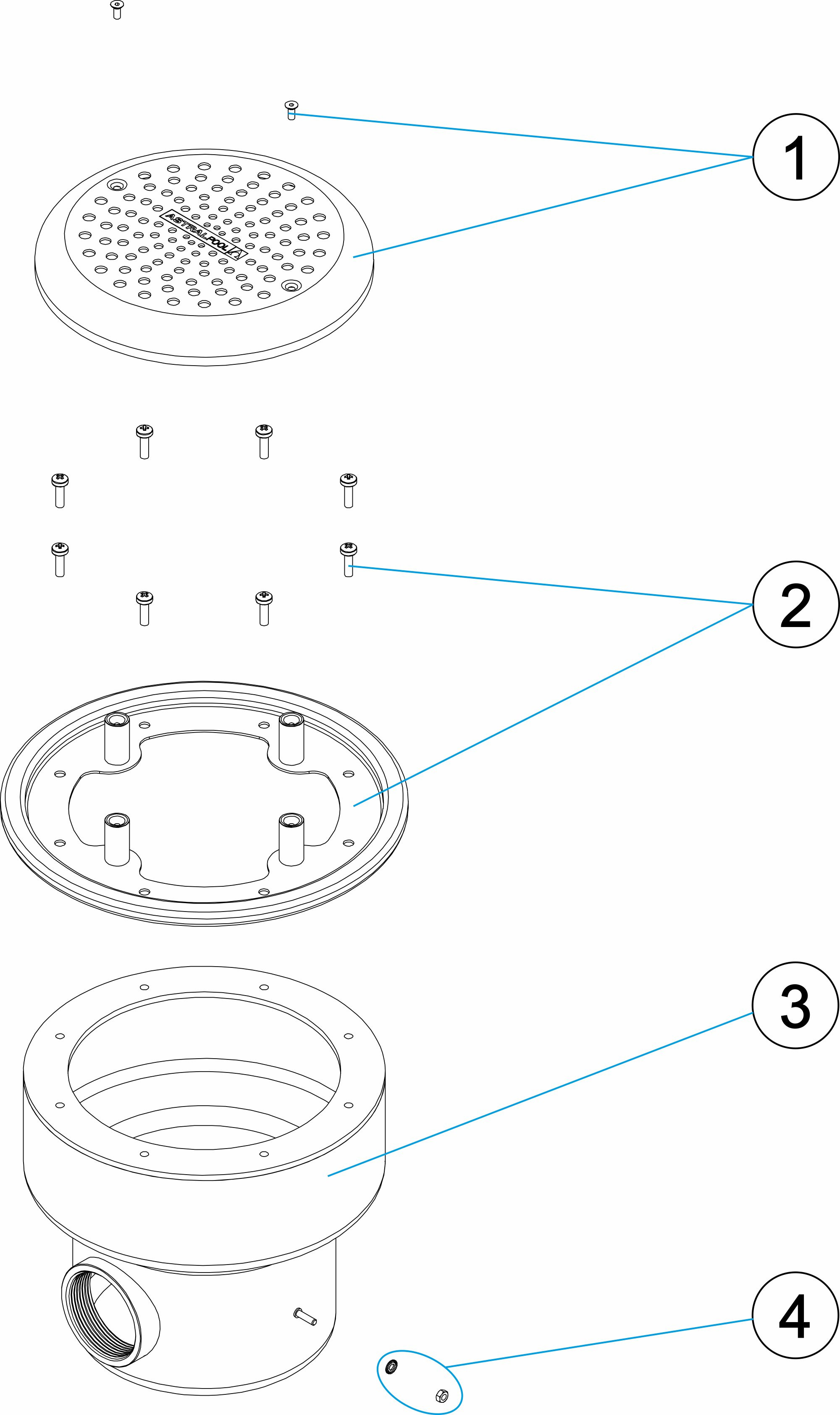 Pièces détachées pour Bonde de fond STYLE anti-vortex ronde BETON