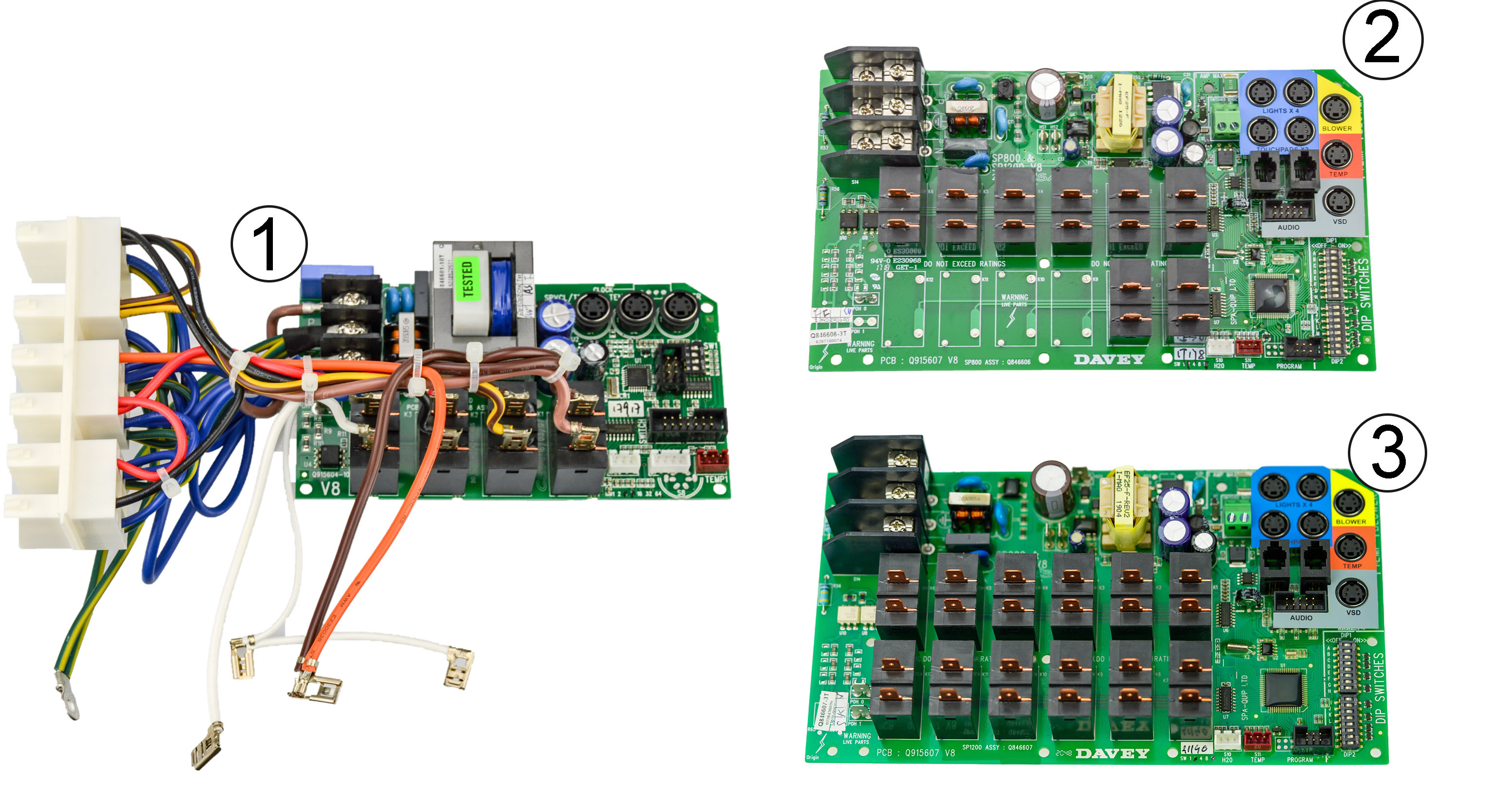 Pièces détachées pour Spas - Cartes électroniques SPA POWER SP601, SP800 et SP1200 (DAVEY)