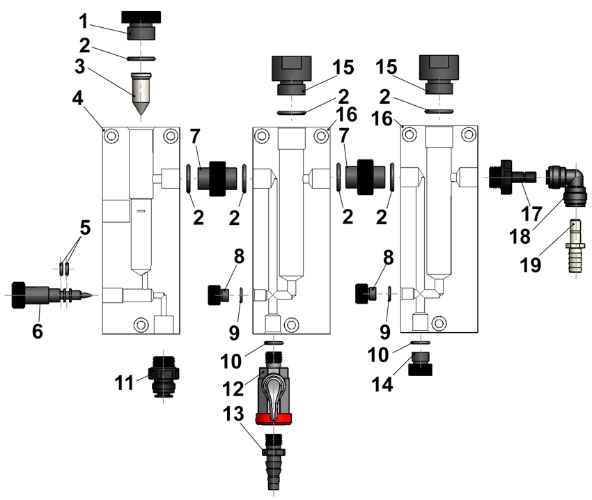 Pièces détachées pour Chambre d'analyse modulaire PMMA/PVC
