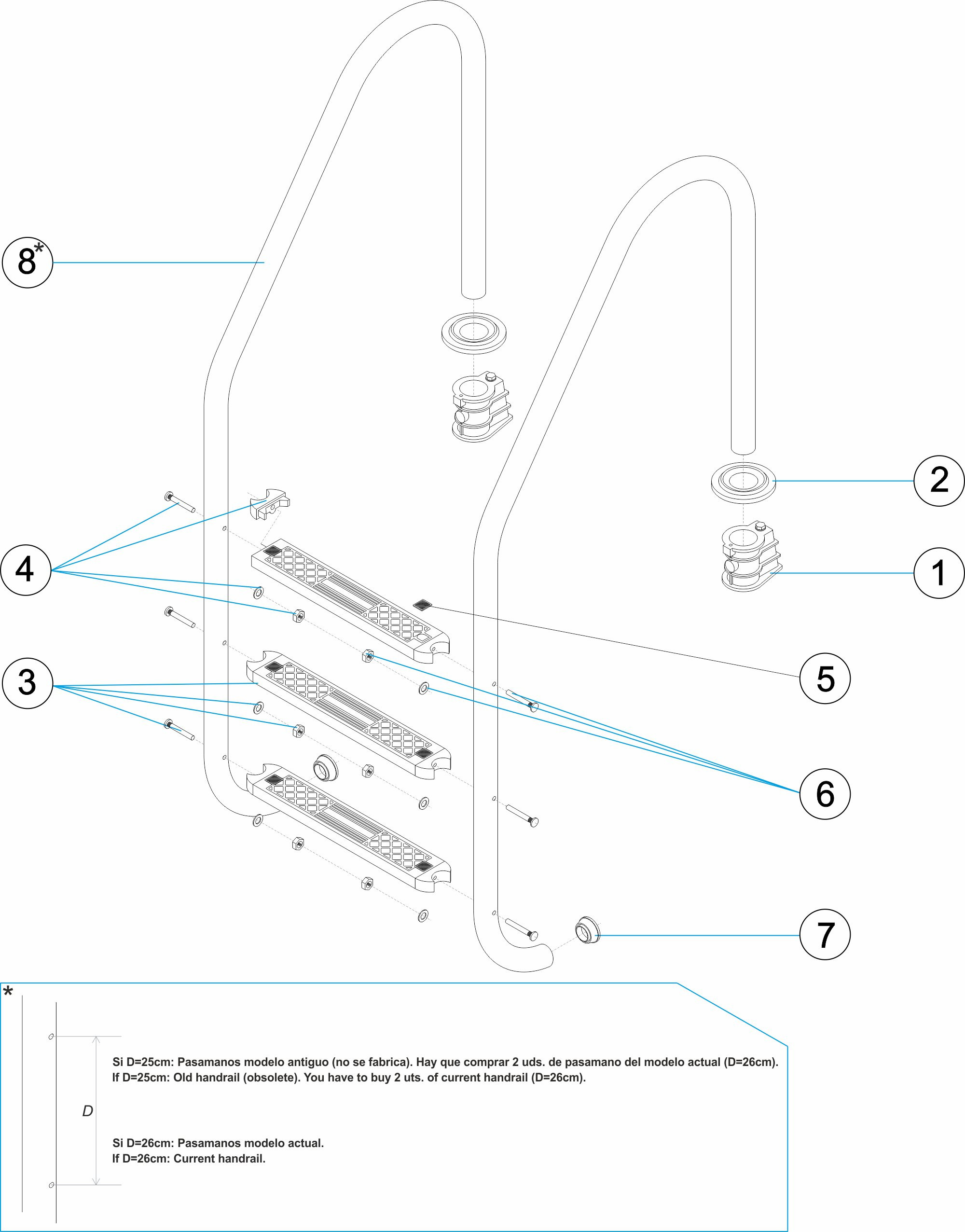 Pièces détachées pour Échelle standard 2-3-4-5 marches aisi-304