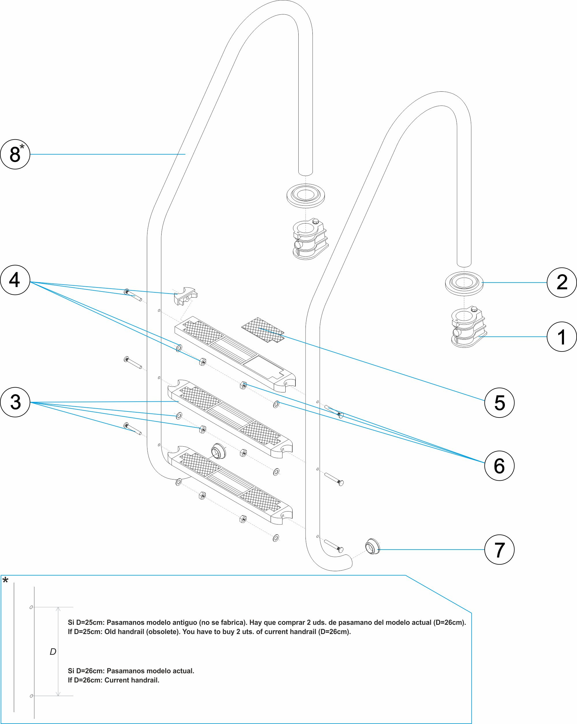 Pièces détachées pour Échelle standard 2-3-4-5 marches aisi-316