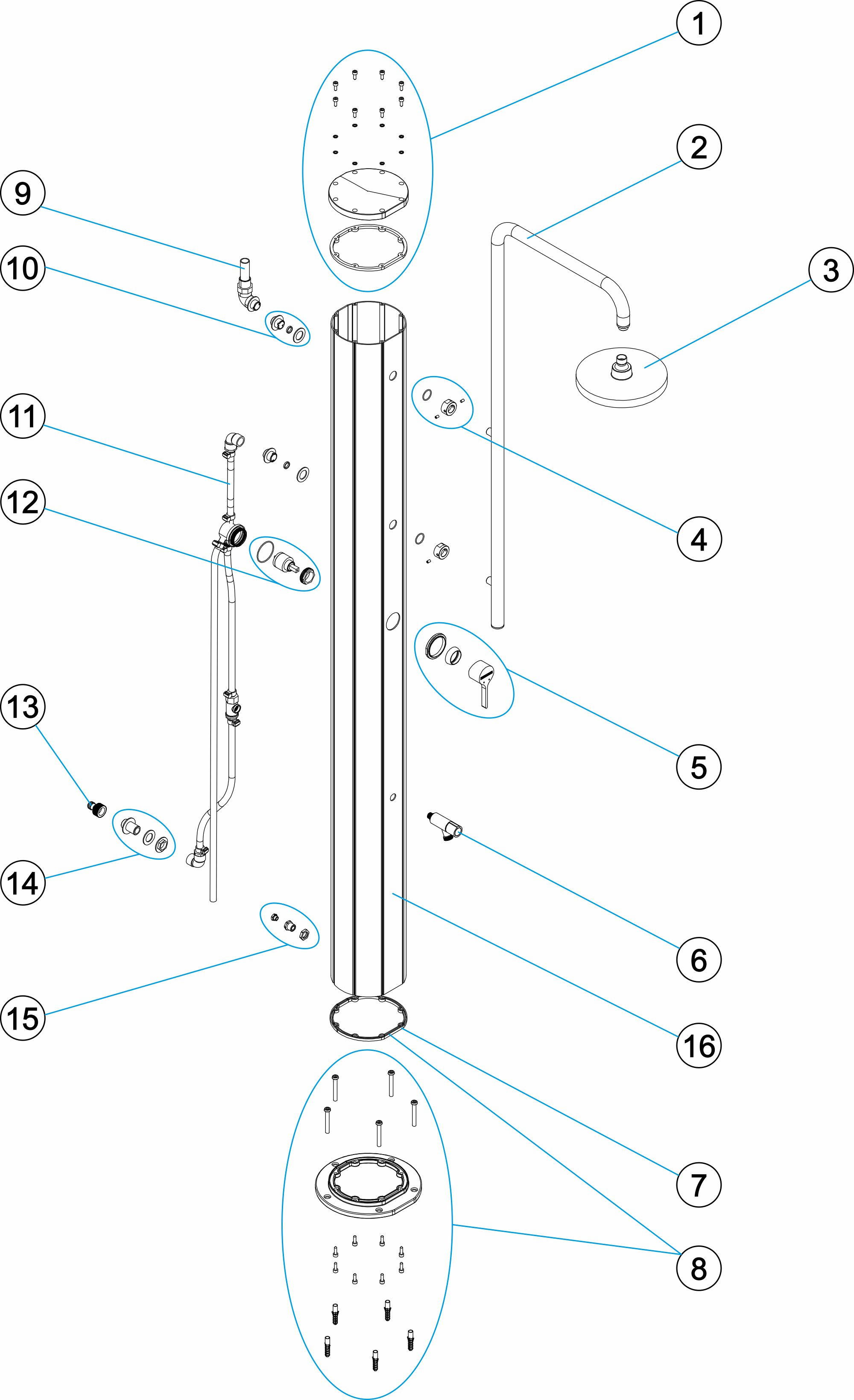 Pièces détachées pour Douche solaire chrome