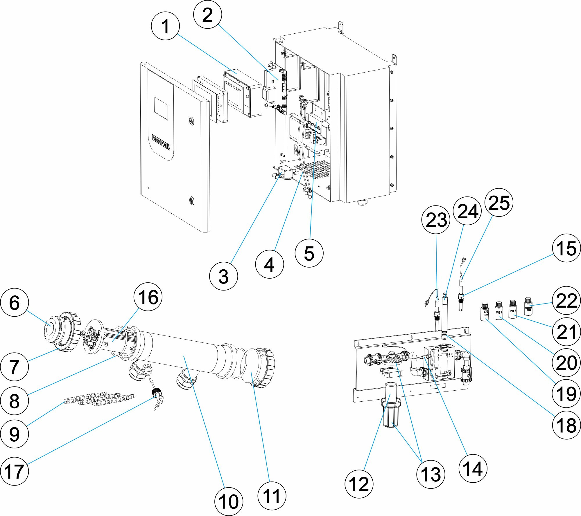 Pièces détachées pour Electrolyseur et contrôle pH A-40/50 EX/PLUS