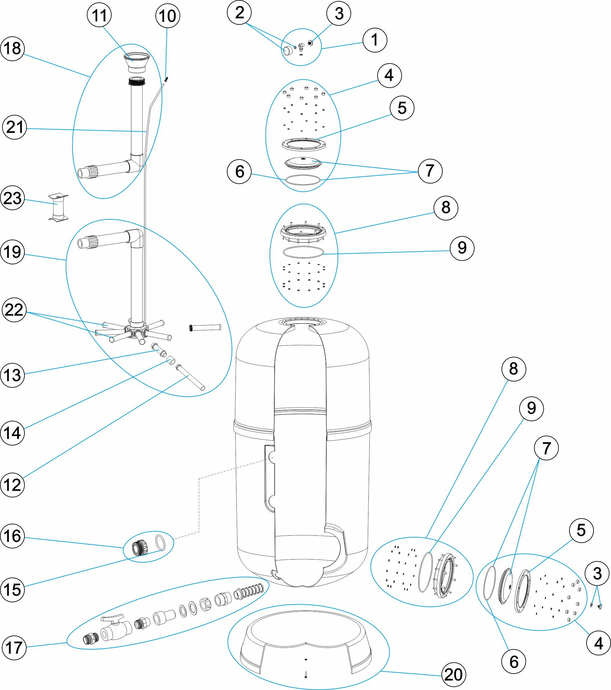Pièces détachées pour Filtre ARTIC Ø 500-650-800-950 avec trou d'homme