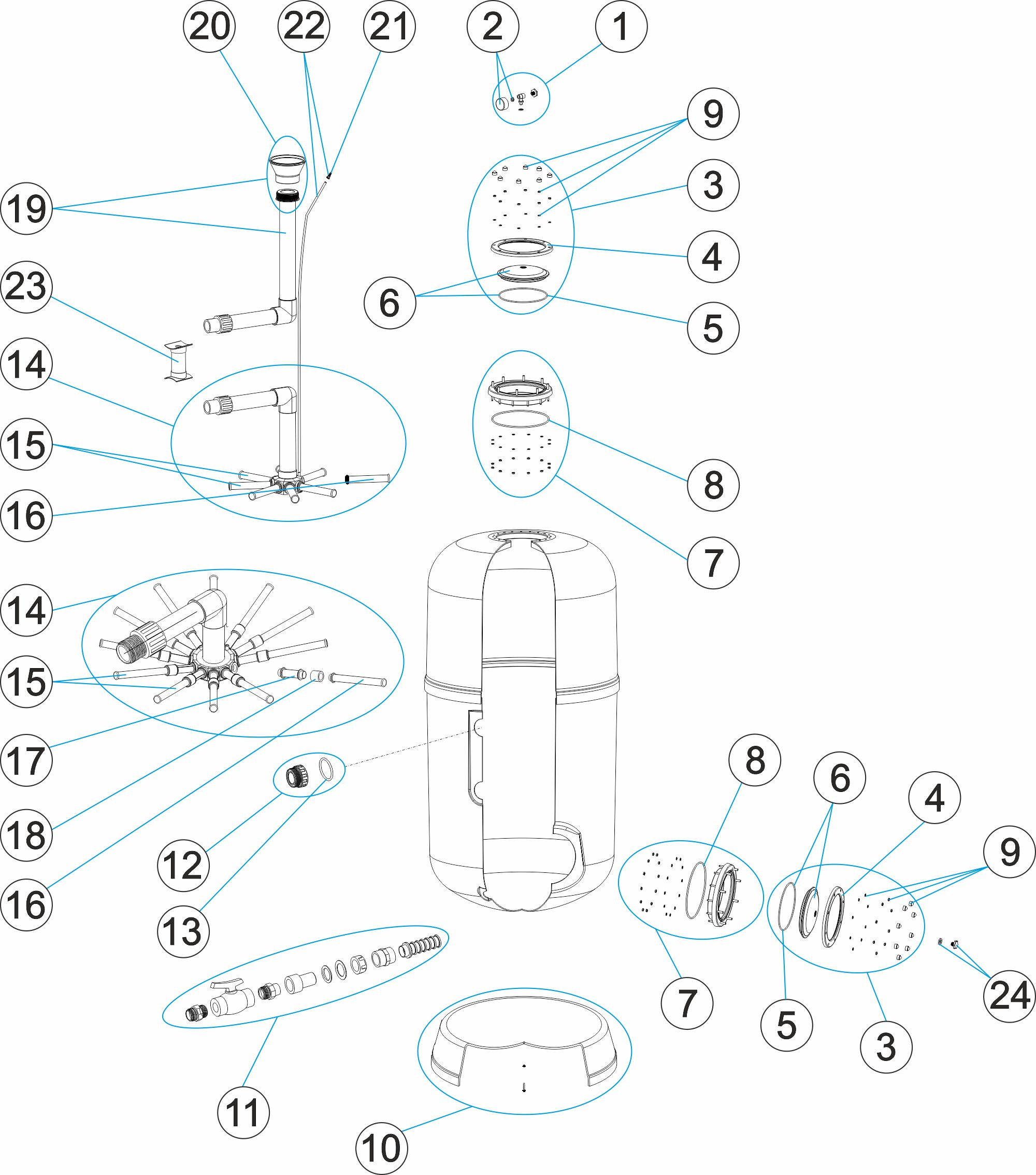 Pièces détachées pour Filtre ARTIC PLUS Ø 650-800-950 couvercle à serrer