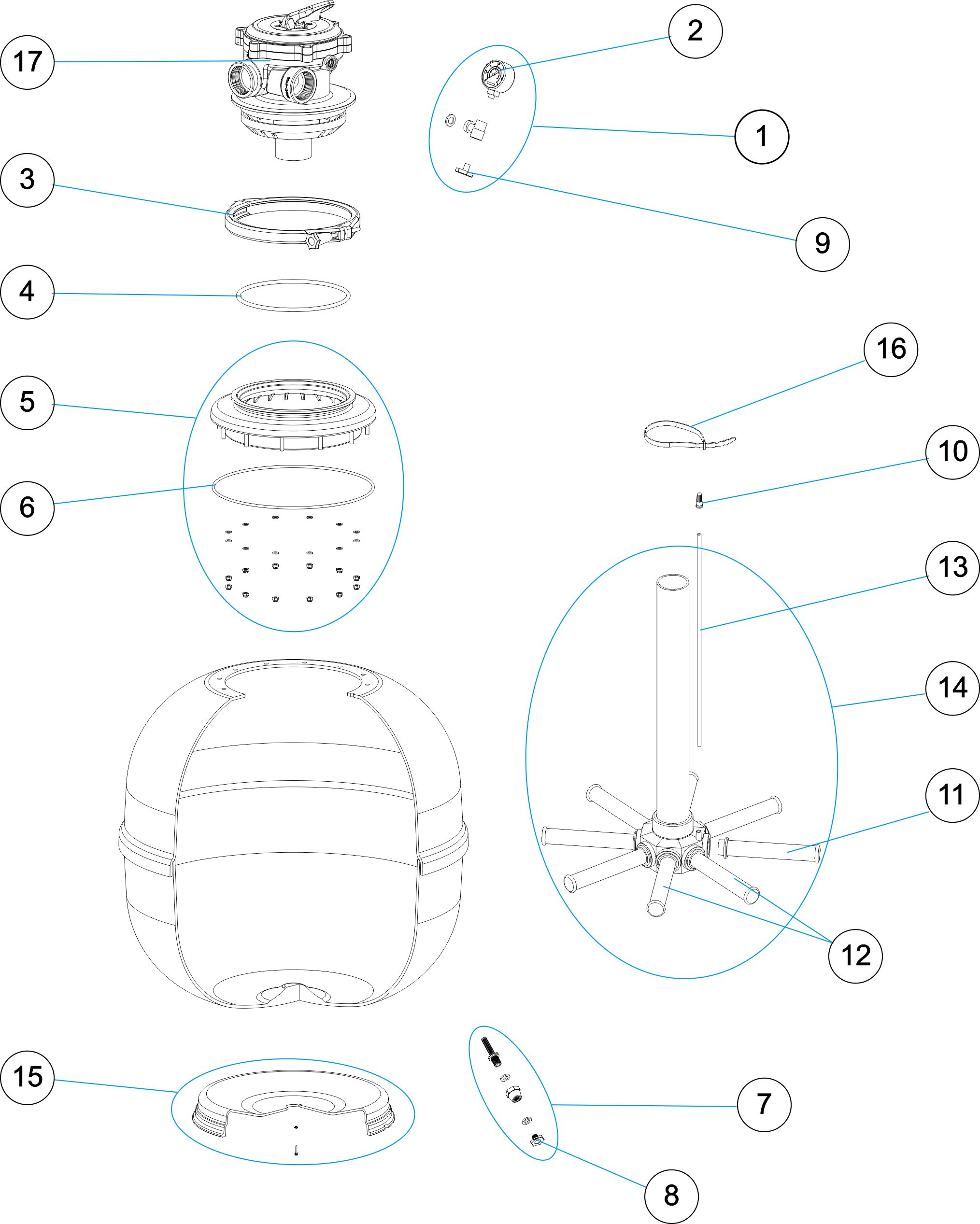 Pièces détachées pour Filtre ASTER TOP Ø 550 avec collier de serrage