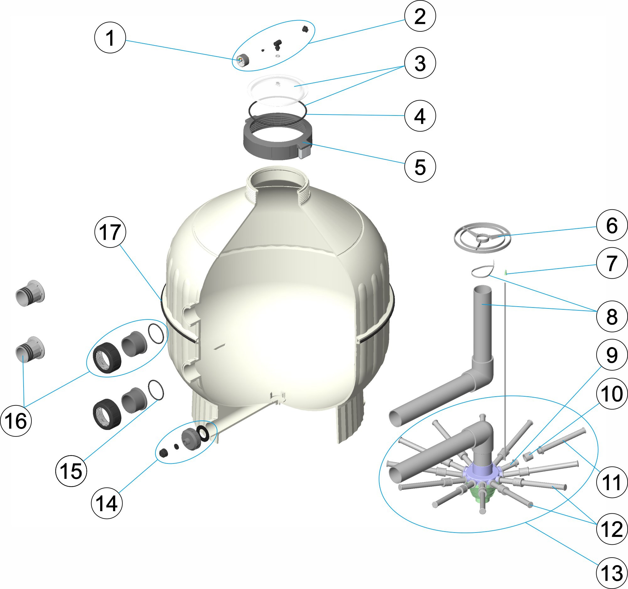 Pièces détachées pour Filtre CANTABRIC diamètre 900