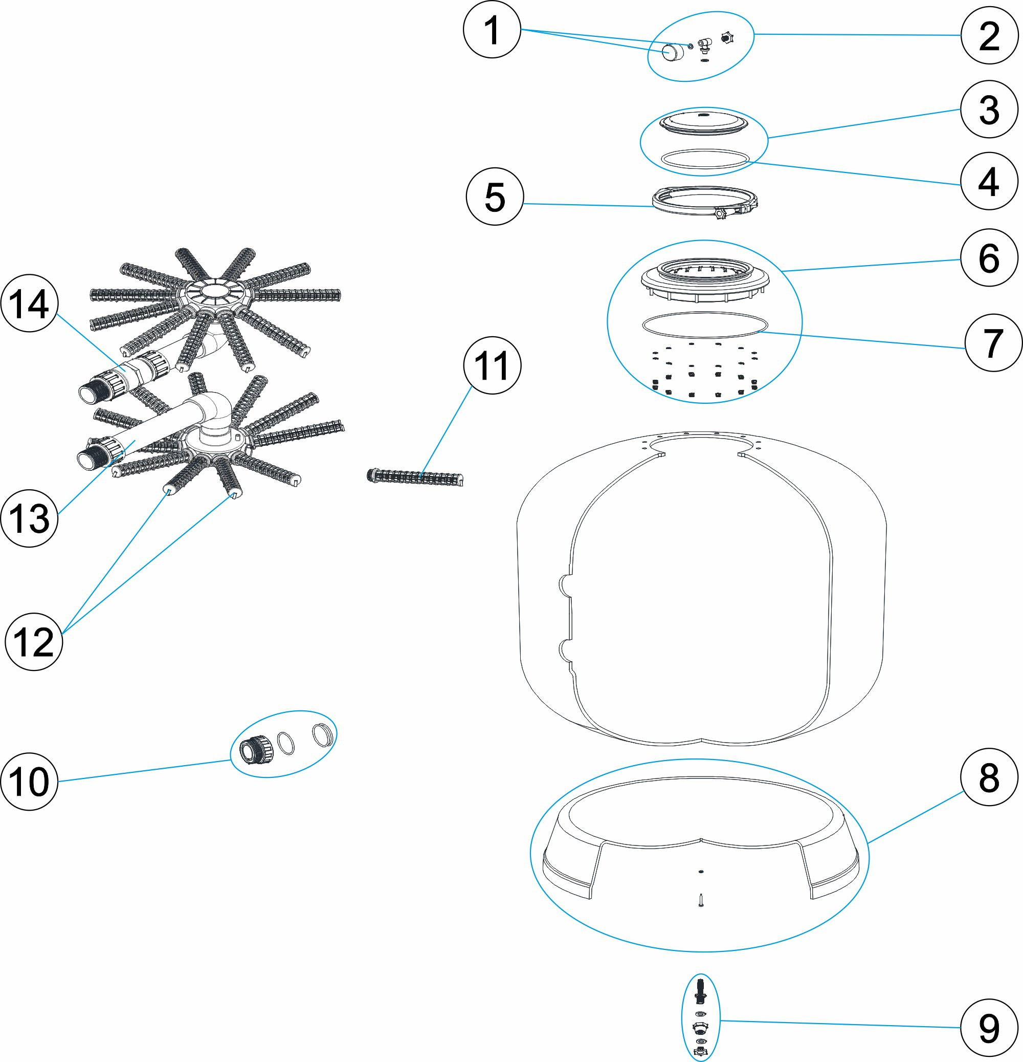 Pièces détachées pour Filtre HAWAI OC-1 diamètres 750-900