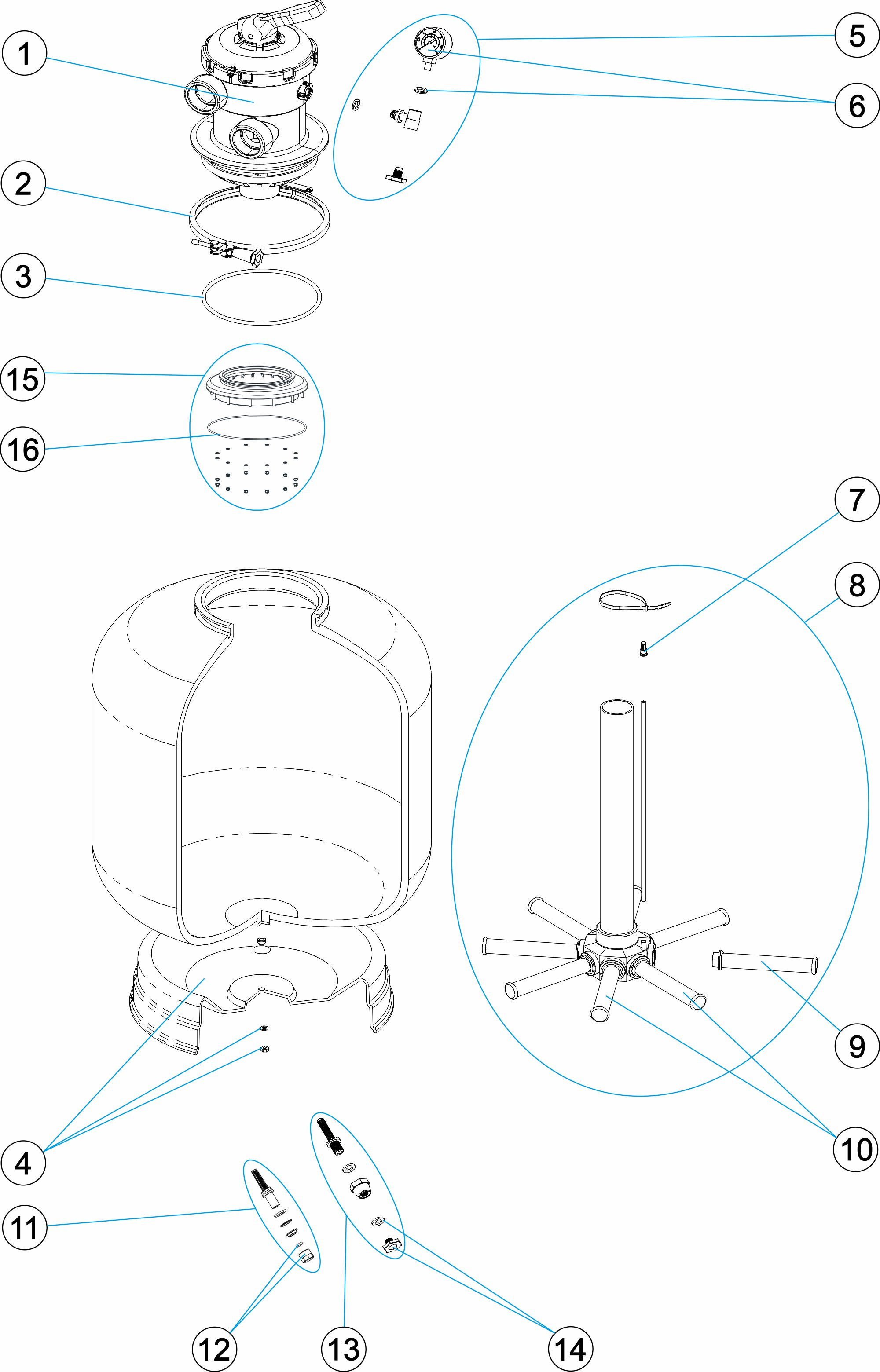 Pièces détachées pour Filtre HAWAII TOP Ø 400, 500, 650, 750, 900