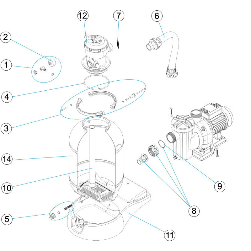 Pièces détachées pour groupe de filtration ASTRAL monobloc (pompe+filtre sur platine)