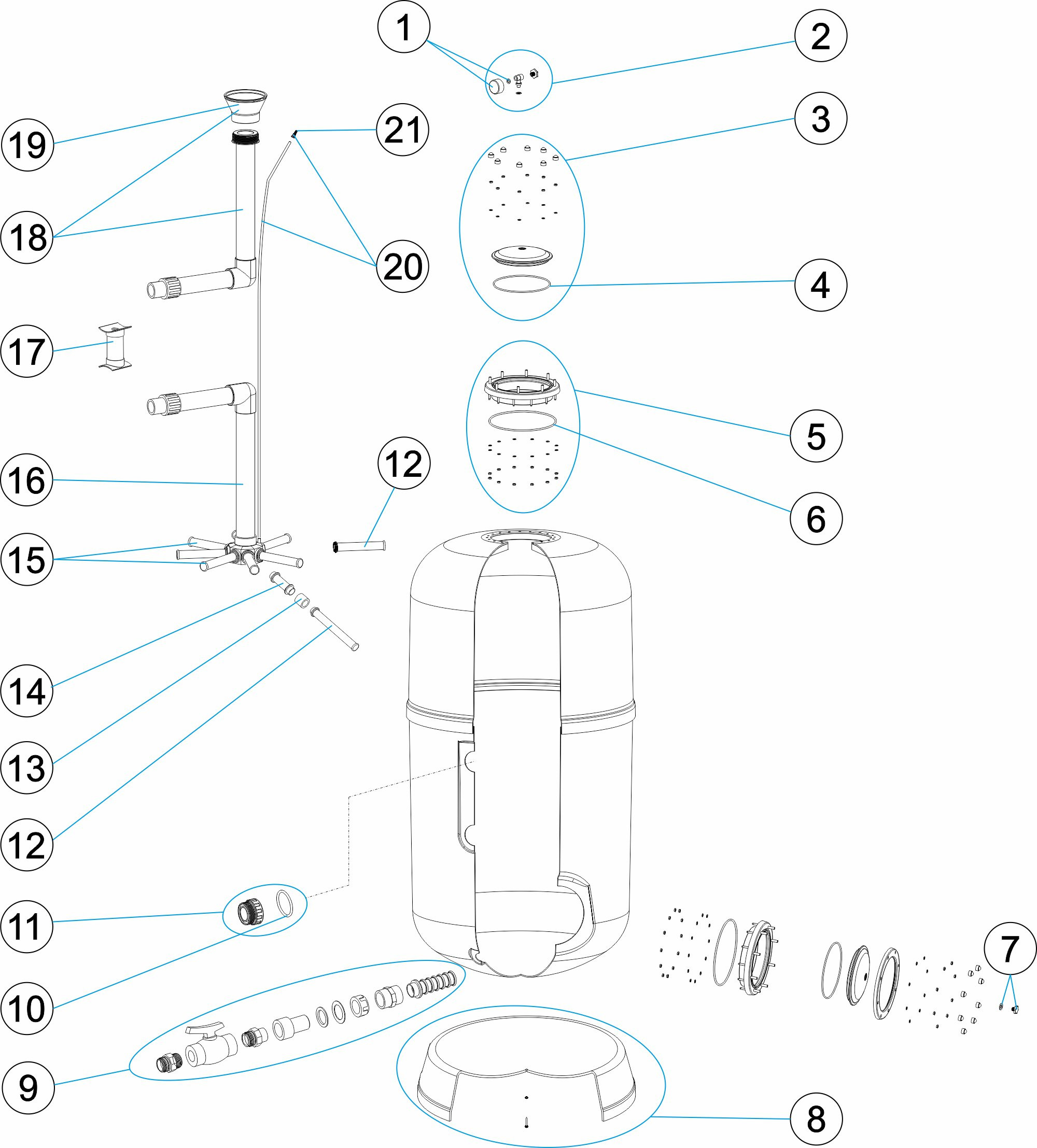 Pièces détachées pour Filtre NILO SIDE diamètres 500, 650, 800, 950