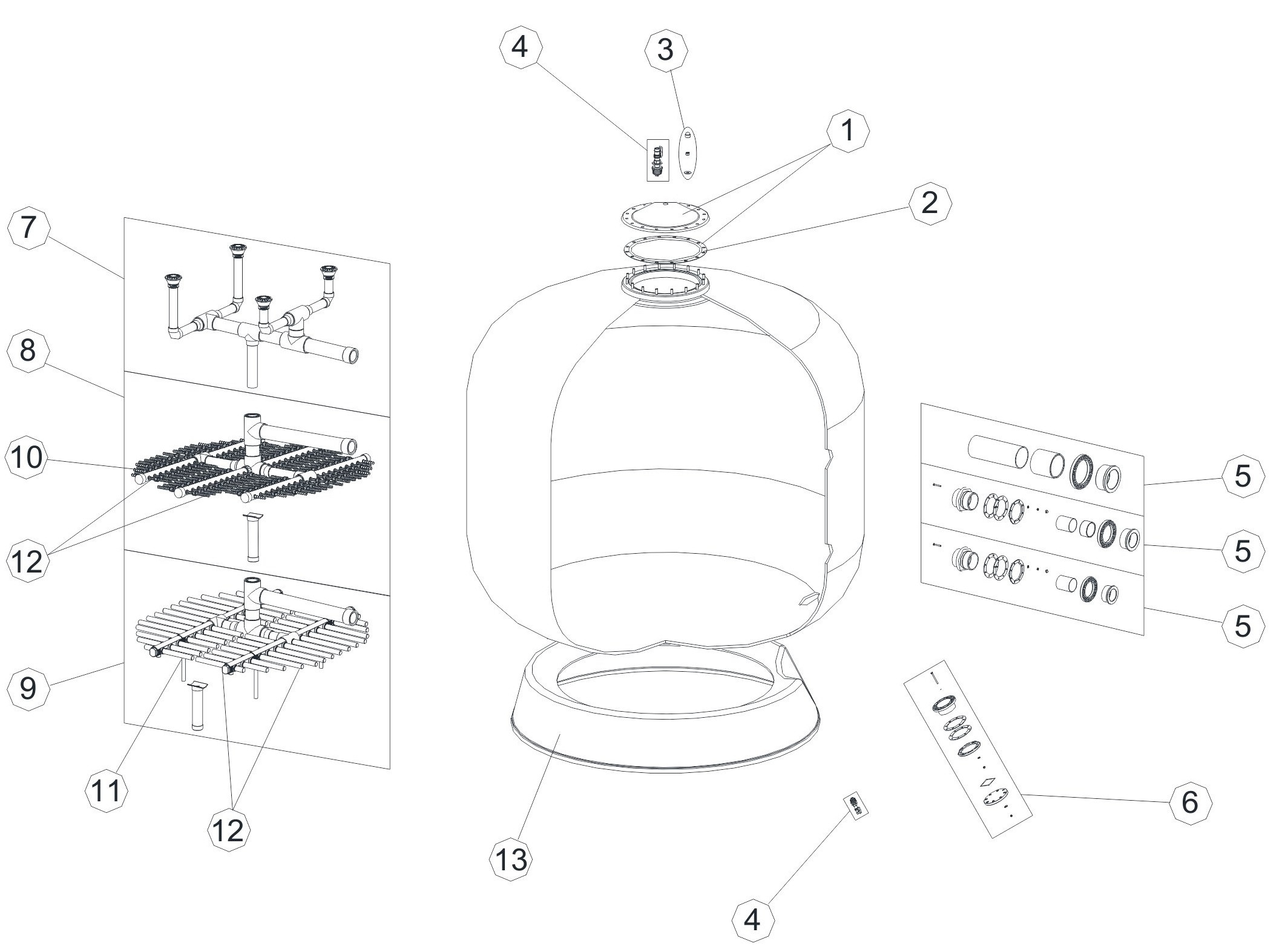 Pièces détachées pour Filtre PRAGA 2,5 - 4 kg Ø 2500 et 3000