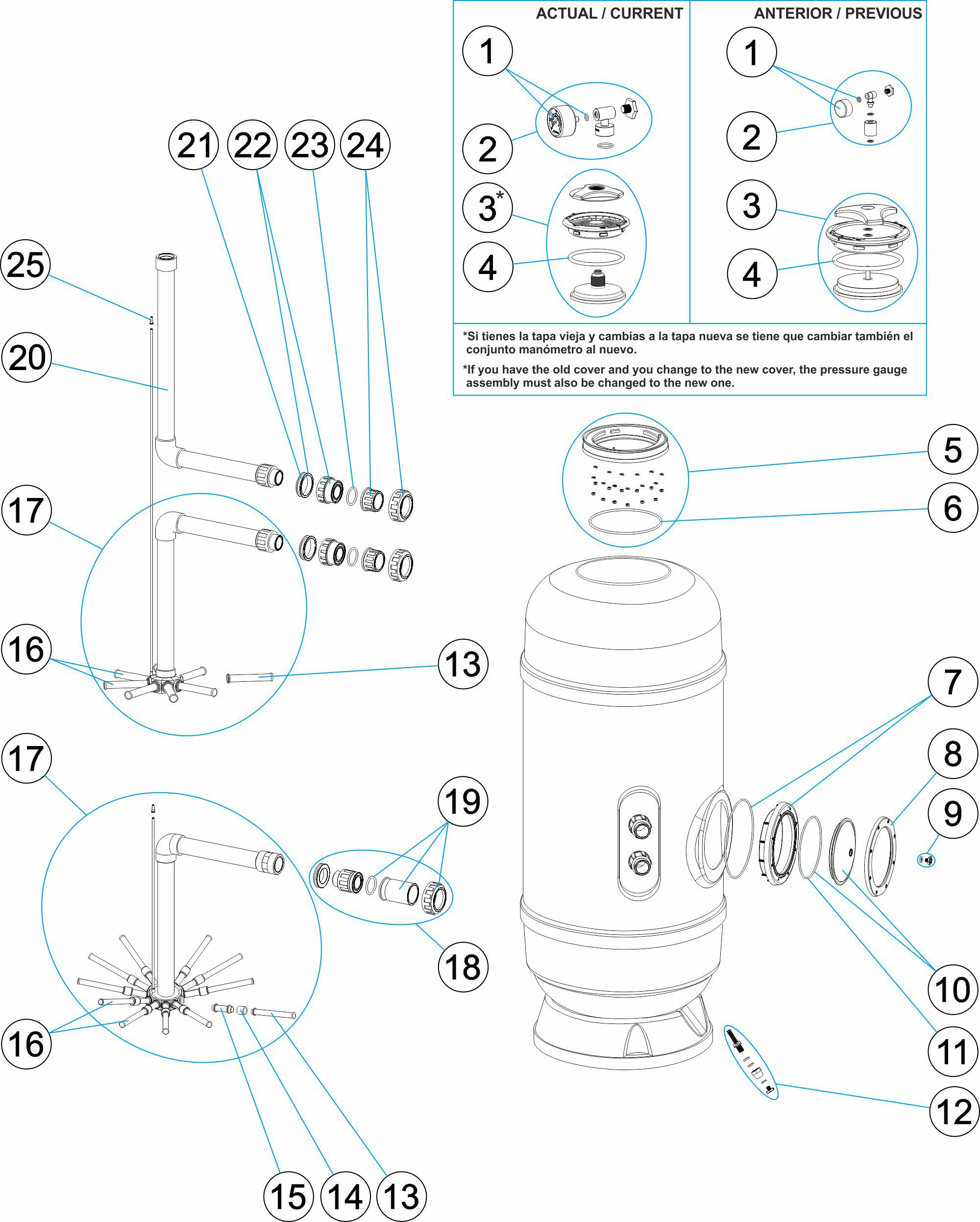 Pièces détachées pour Filtre PTK 1000m/m 500,650, 800, 950 sans trou de bras