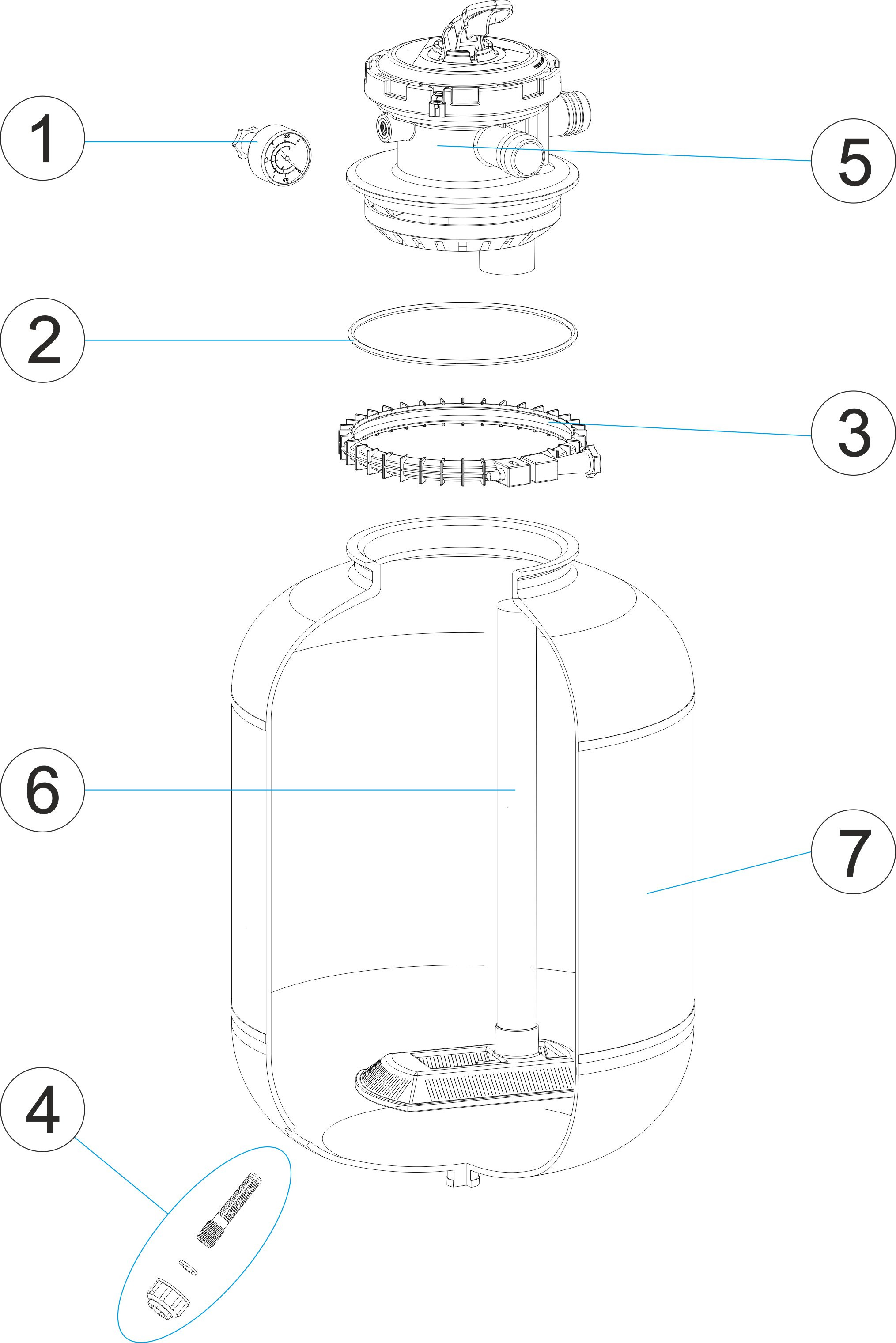 Pièces détachées pour Filtre SKYPOOL diamètre 400 vanne TOP