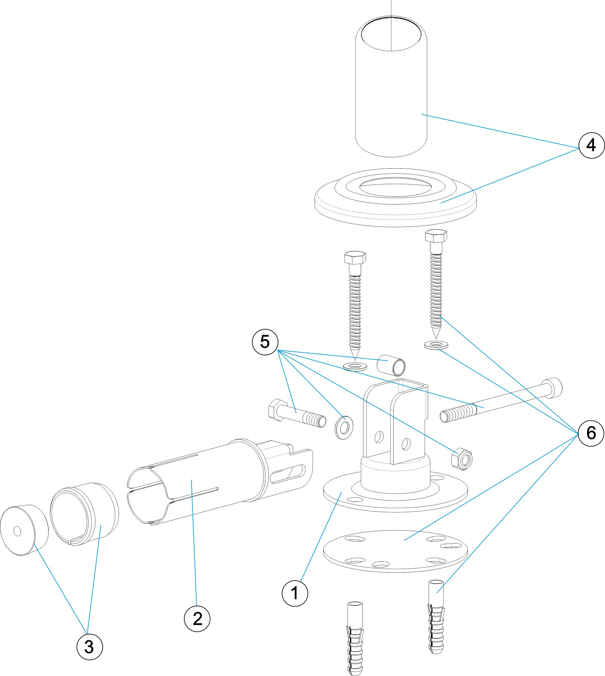 Pièces détachées pour Fixation articulée tube Ø 43 avec plaquette à visser