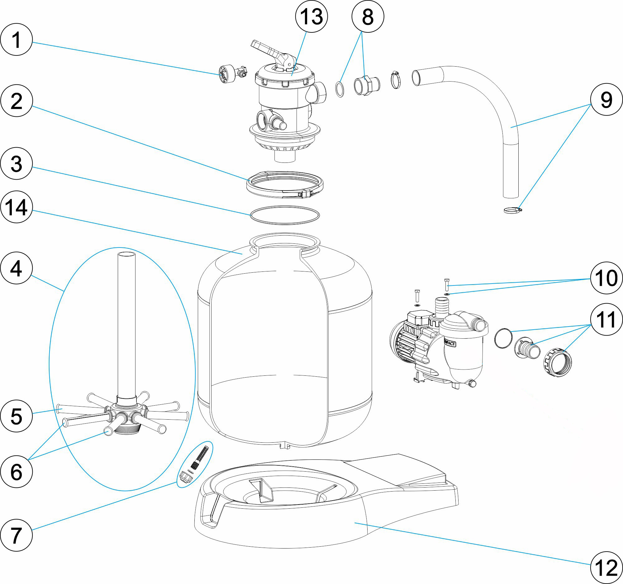Pièces détachées pour Groupe de filtration ASTRAL COMPACT Ø 500