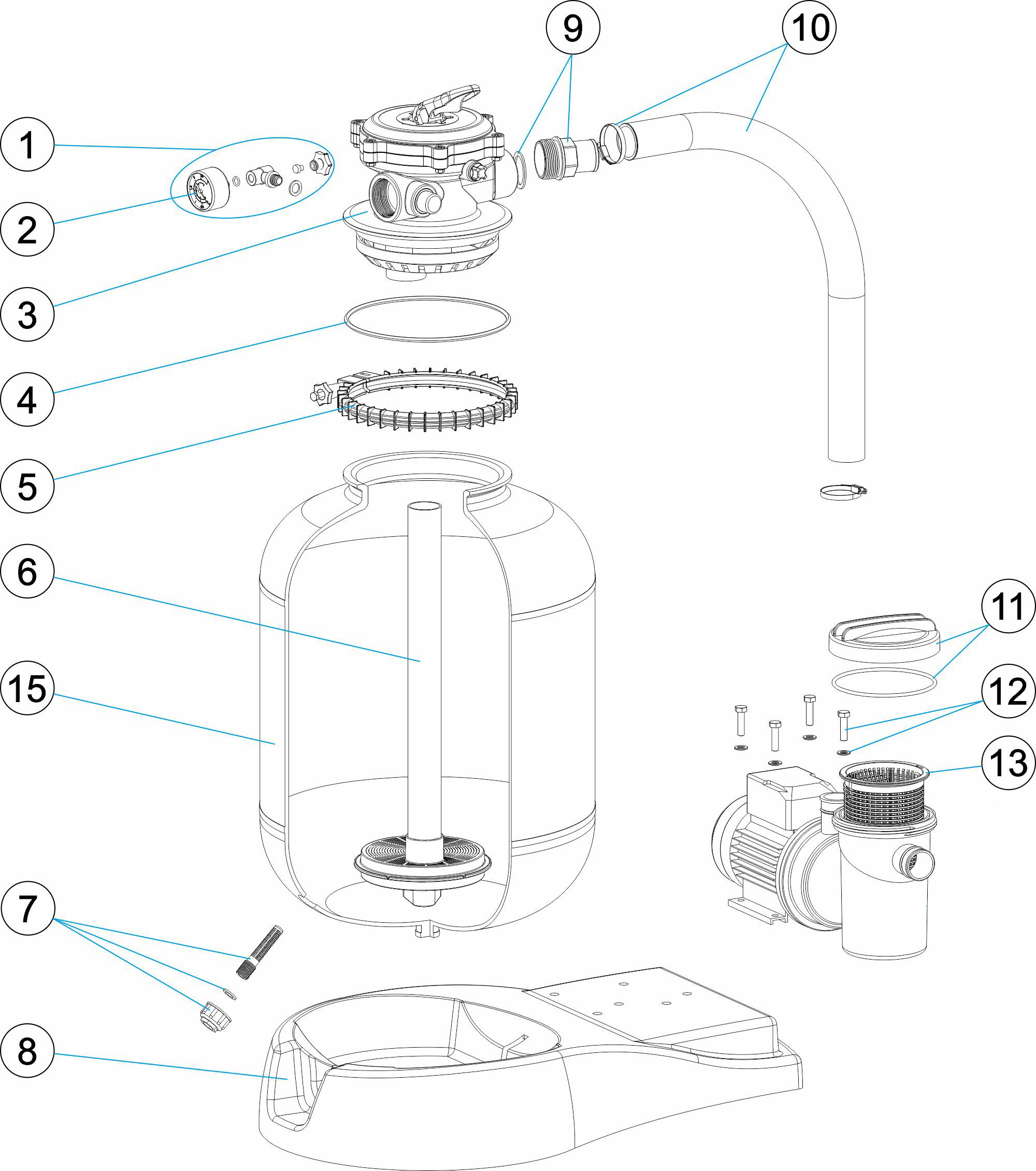 Pièces détachées pour Groupe de filtration monobloc P-XPERT 6/8 - Ø 400 - vanne Ø 38mm