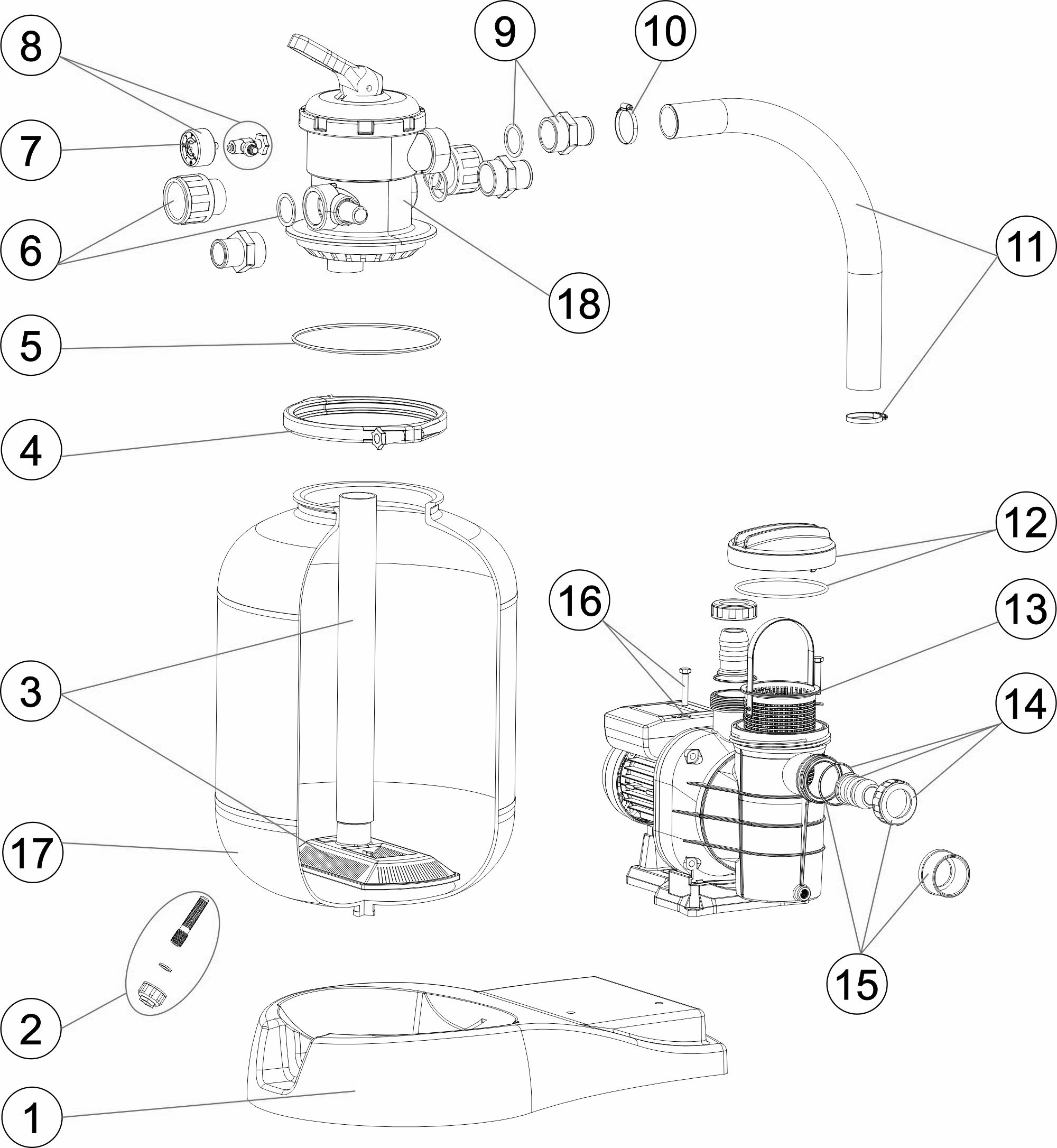Pièces détachées pour Groupe de filtration monobloc GALACTIC Ø 380, 400