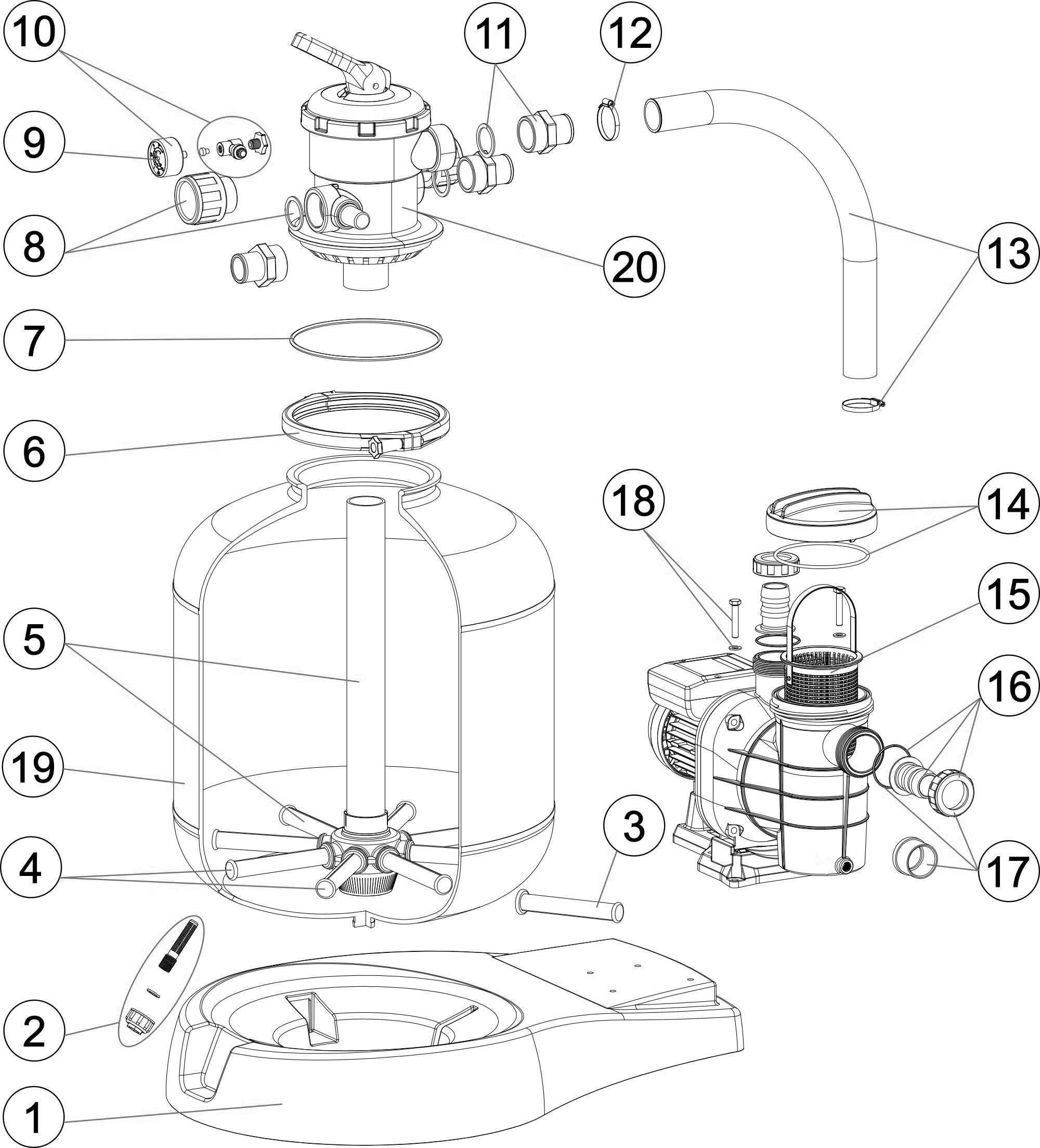 Pièces détachées pour Groupe de filtration monobloc GALACTIC Ø 500, 600