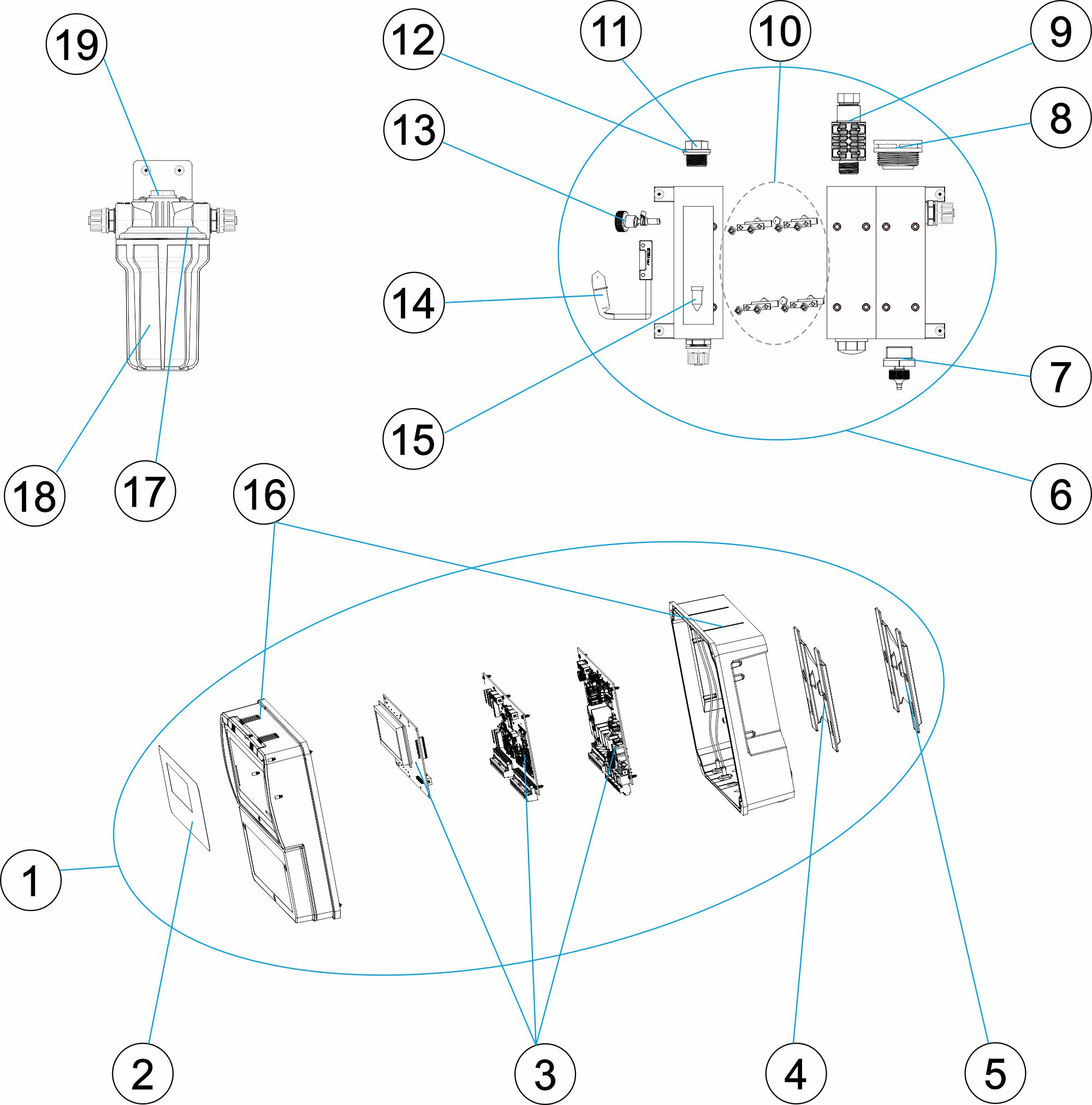 Pièces détachées pour Panneau de commande pH/chlore libre/temp amperometrique