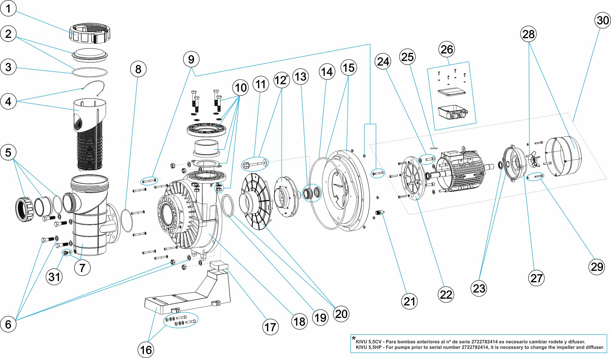 Pièces détachées pour Pompe KIVU 3-4-5,5 CV