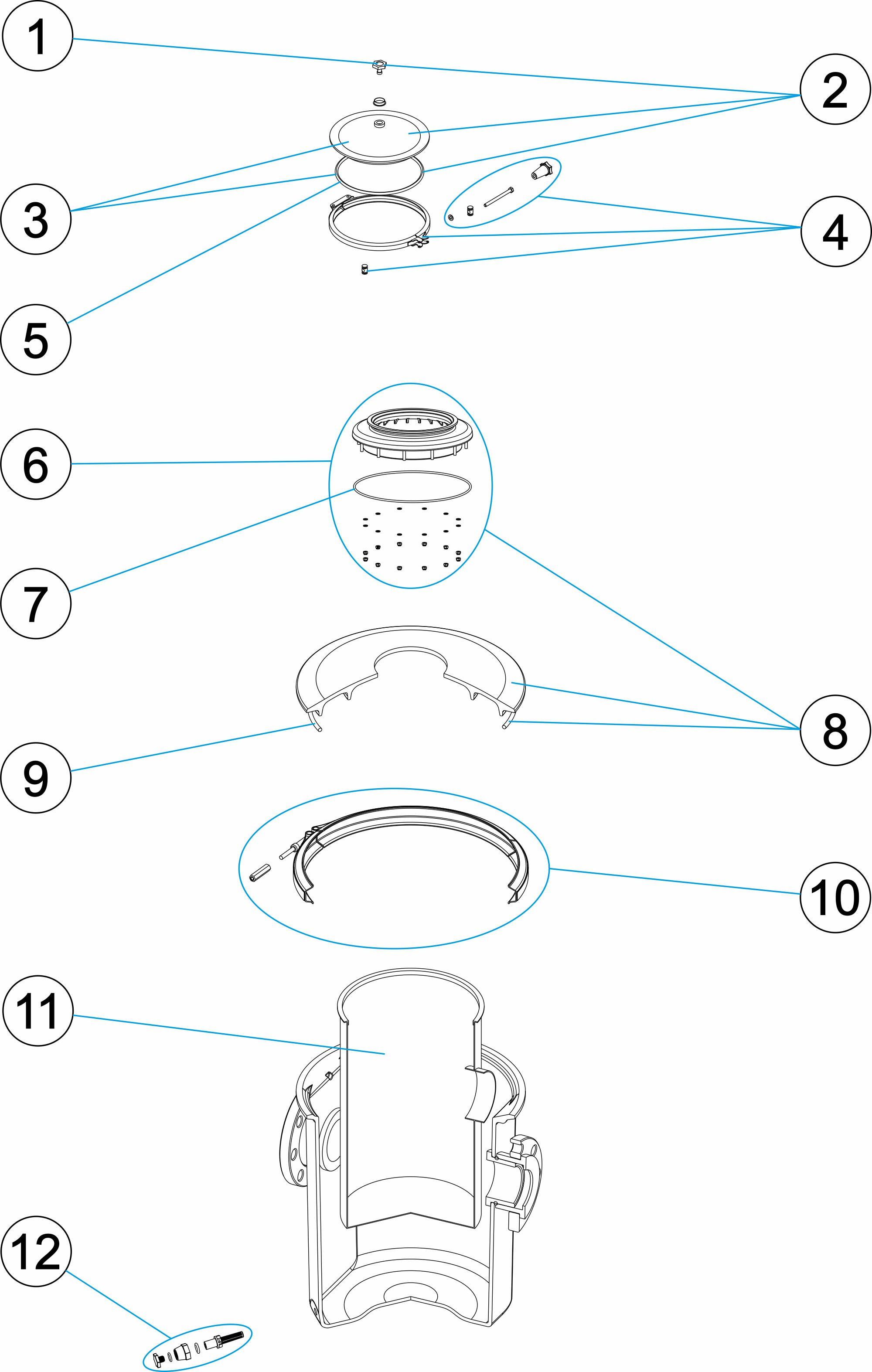 Pièces détachées pour Préfiltre polyester avec couvercle viseur 60L