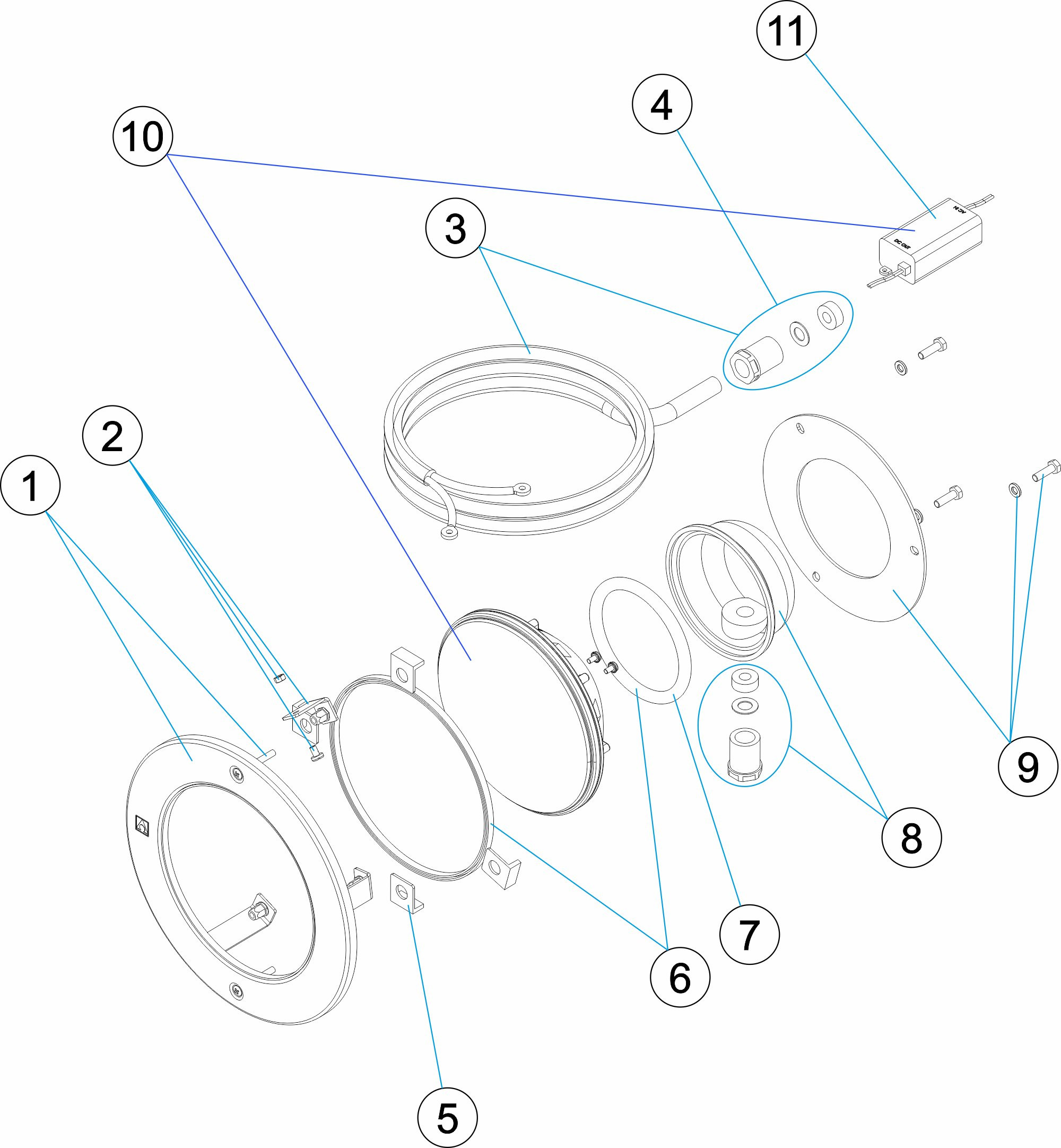 Pièces détachées pour Projecteur Ø 250/295 BLANC