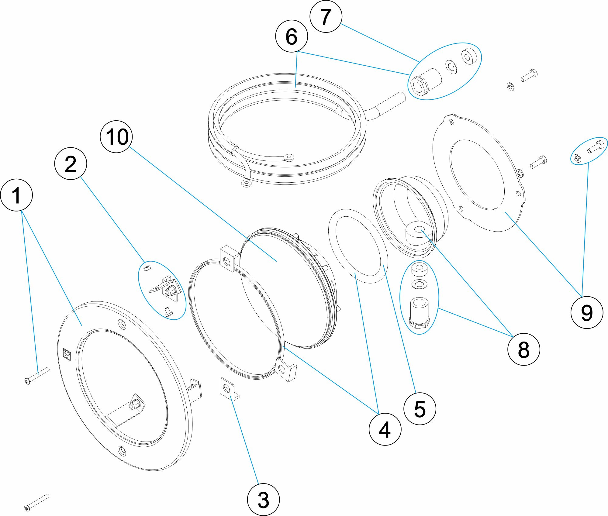 Pièces détachées pour Projecteur Ø 250 LED 1.11 RGB/BLANC