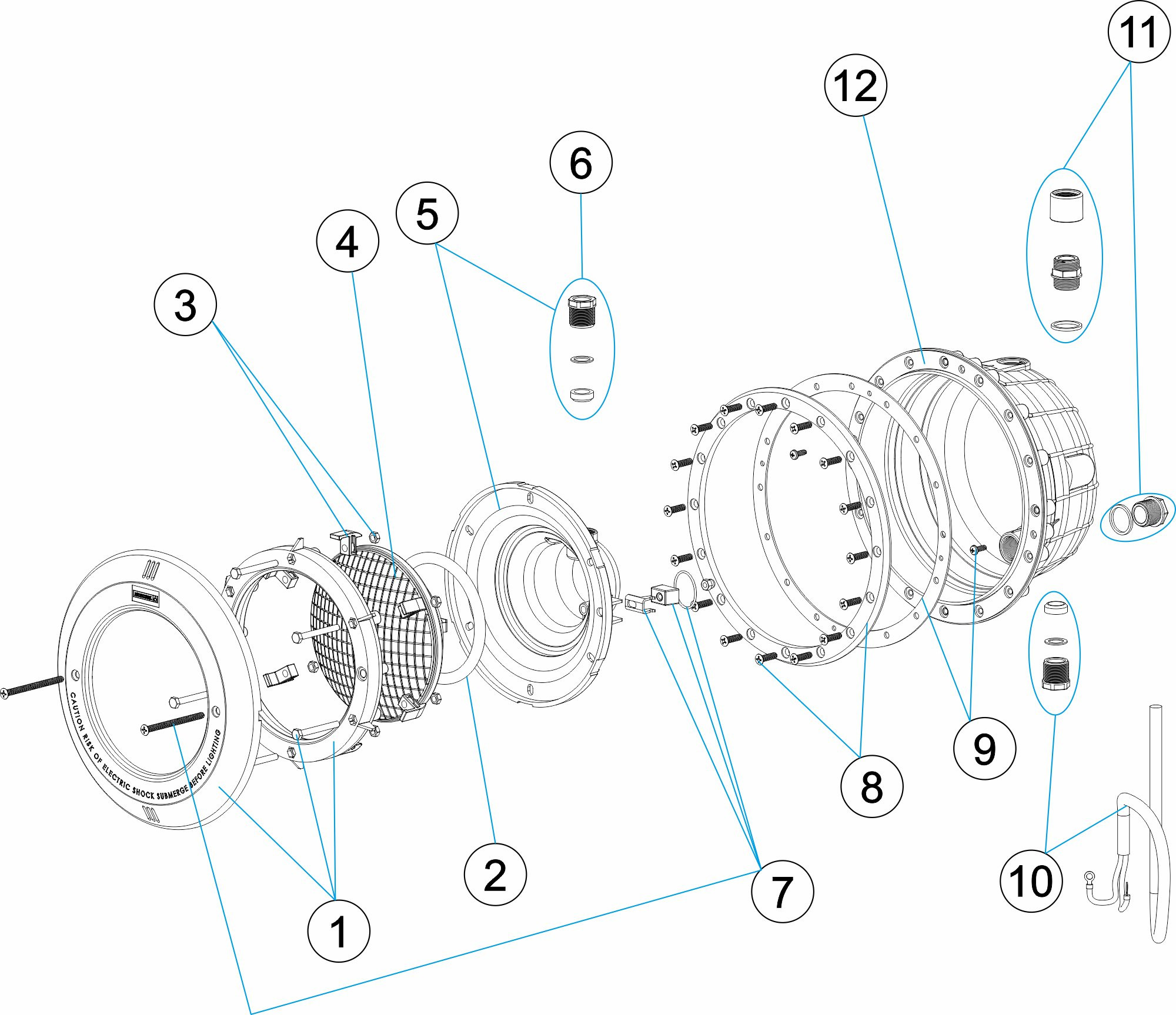 Pièces détachées pour Projecteur STANDARD 300W-12V abs/inox PRÉFABRIQUÉ