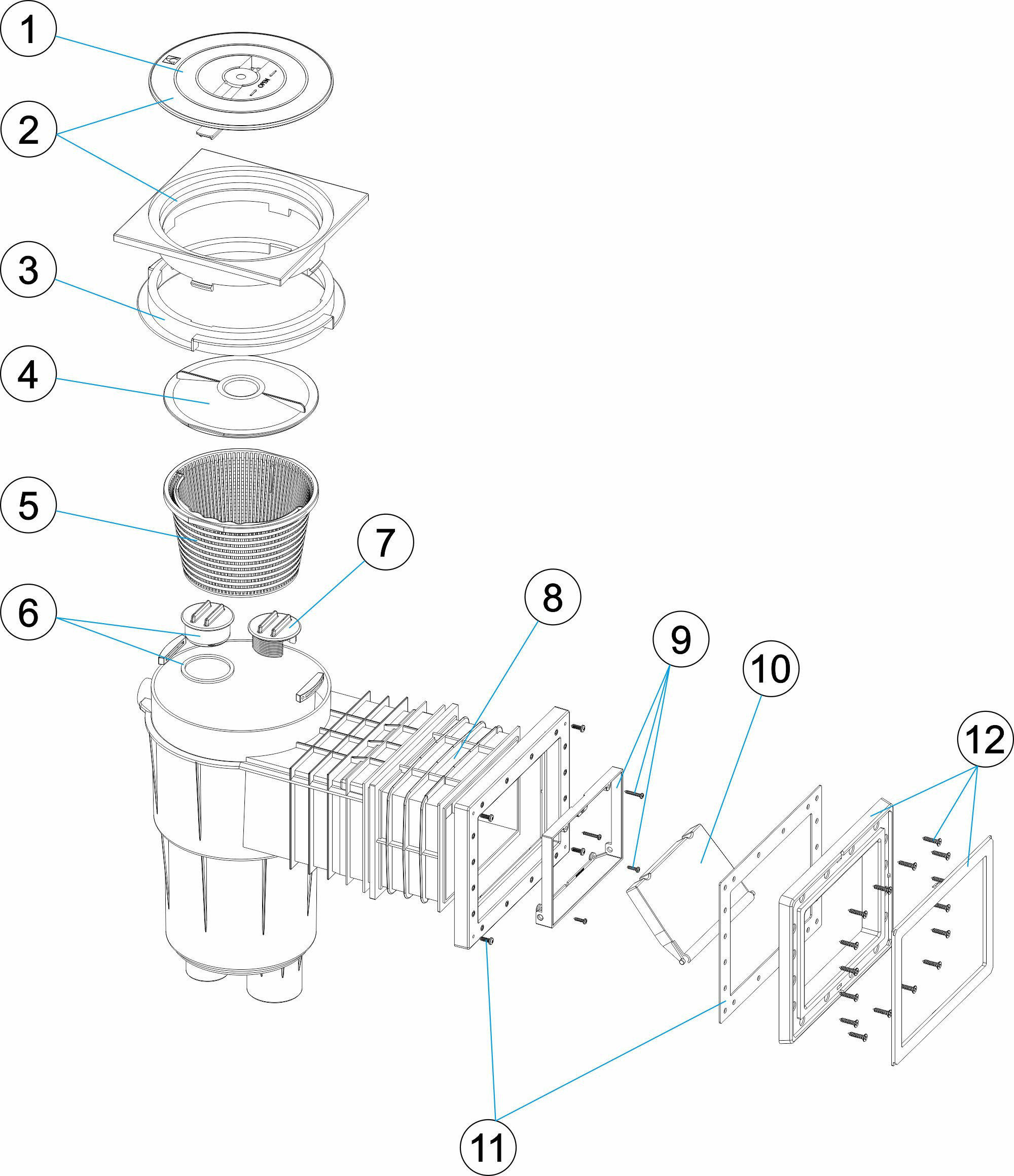Pièces détachées pour Skimmer 17,5L couvercle carré, petite meurtrière + rallonge LINER