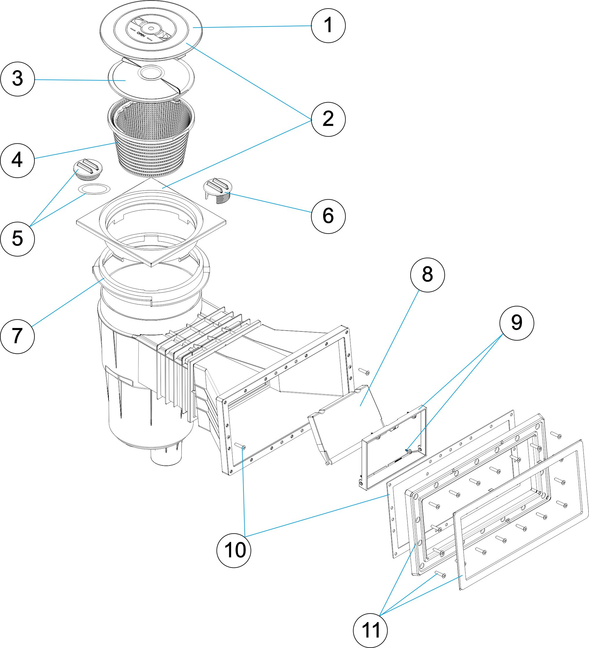 Pièces détachées pour Skimmer 17,5L MODELE 6 grande meurtière LINER