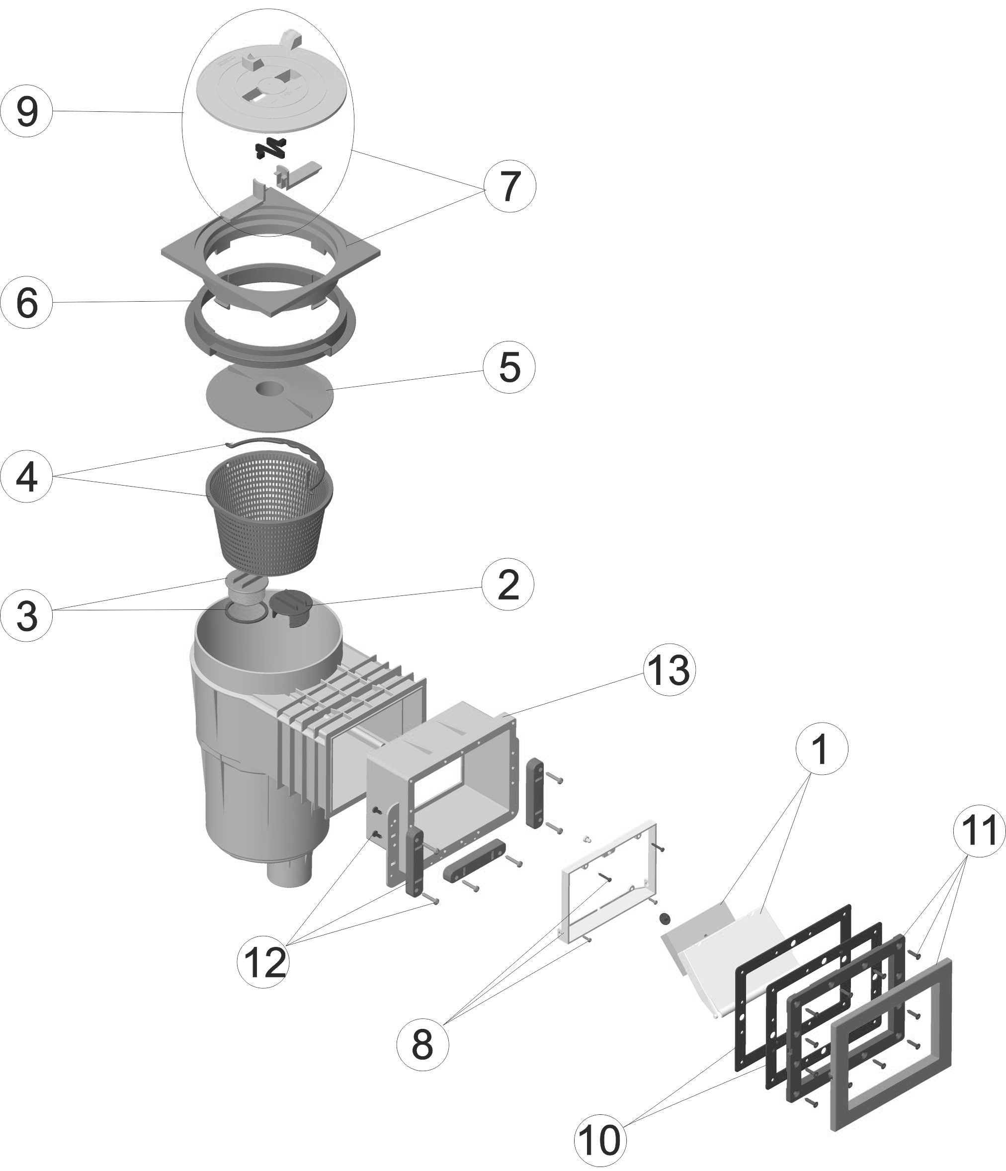 Pièces détachées pour Skimmer 17,5L petite meurtrière, couvercle carré PRÉFABRIQUÉ