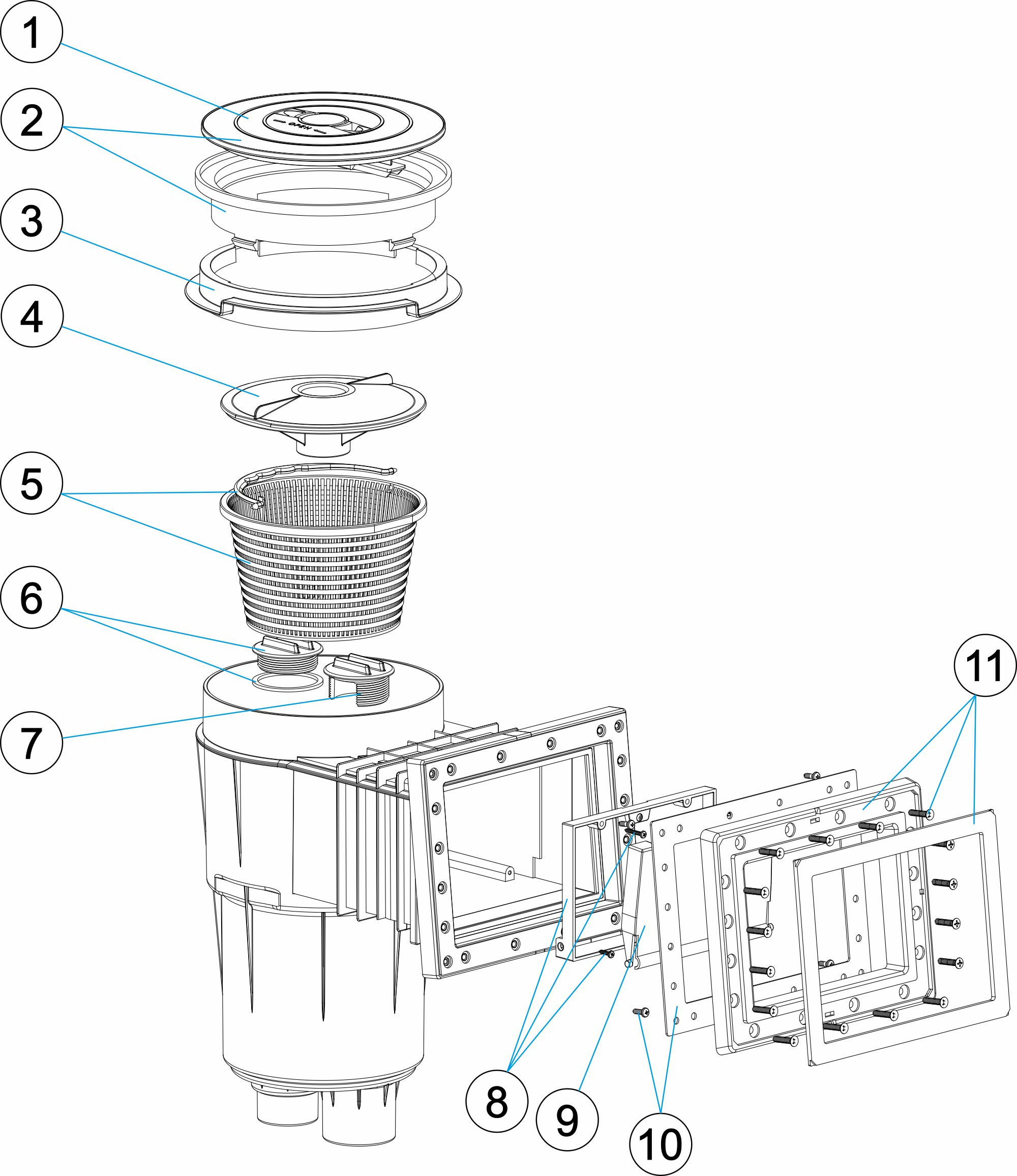 Pièces détachées pour Skimmer 17,5L petite meurtrière, couvercle rond LINER