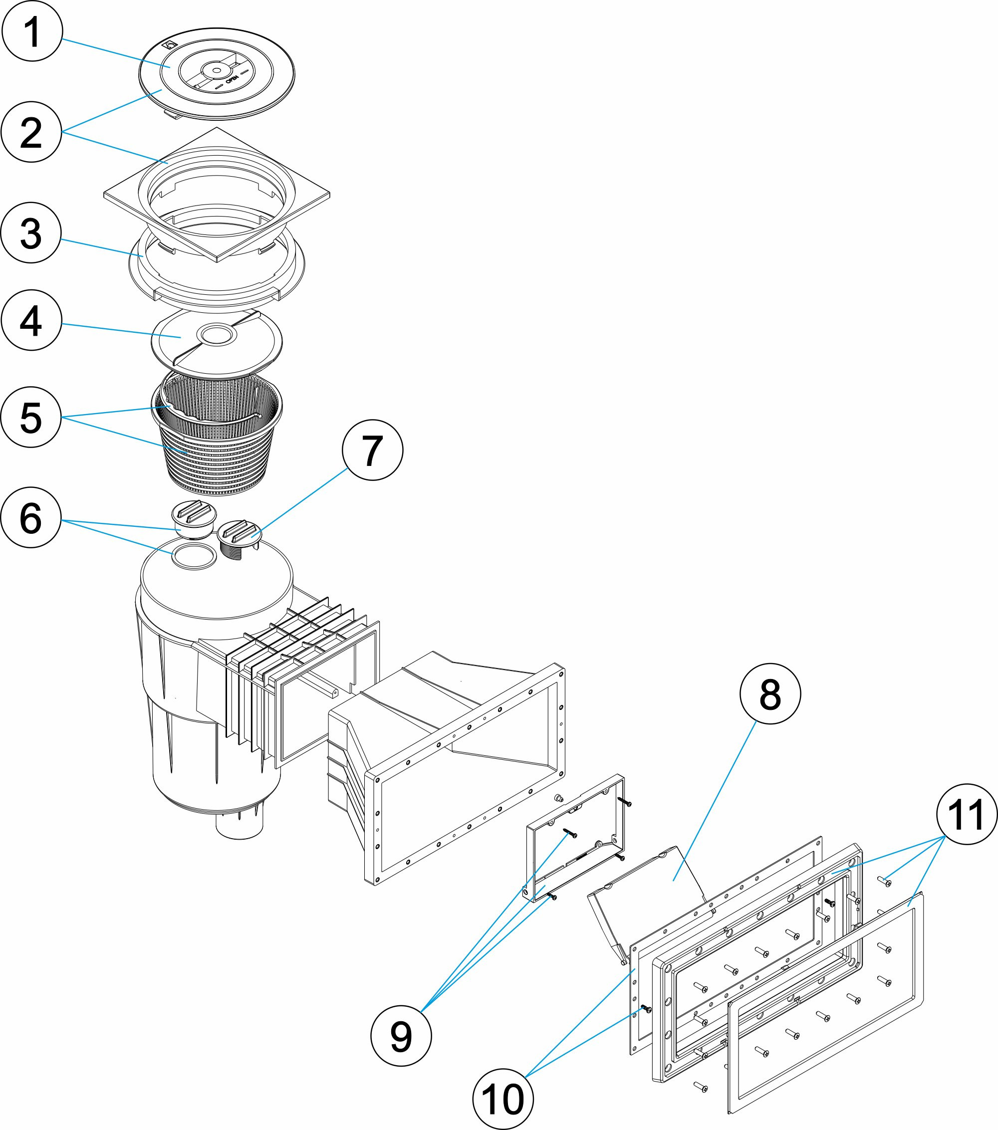 Pièces détachées pour Skimmer métrique PRESTIGE 17,5L grande meurtrière LINER