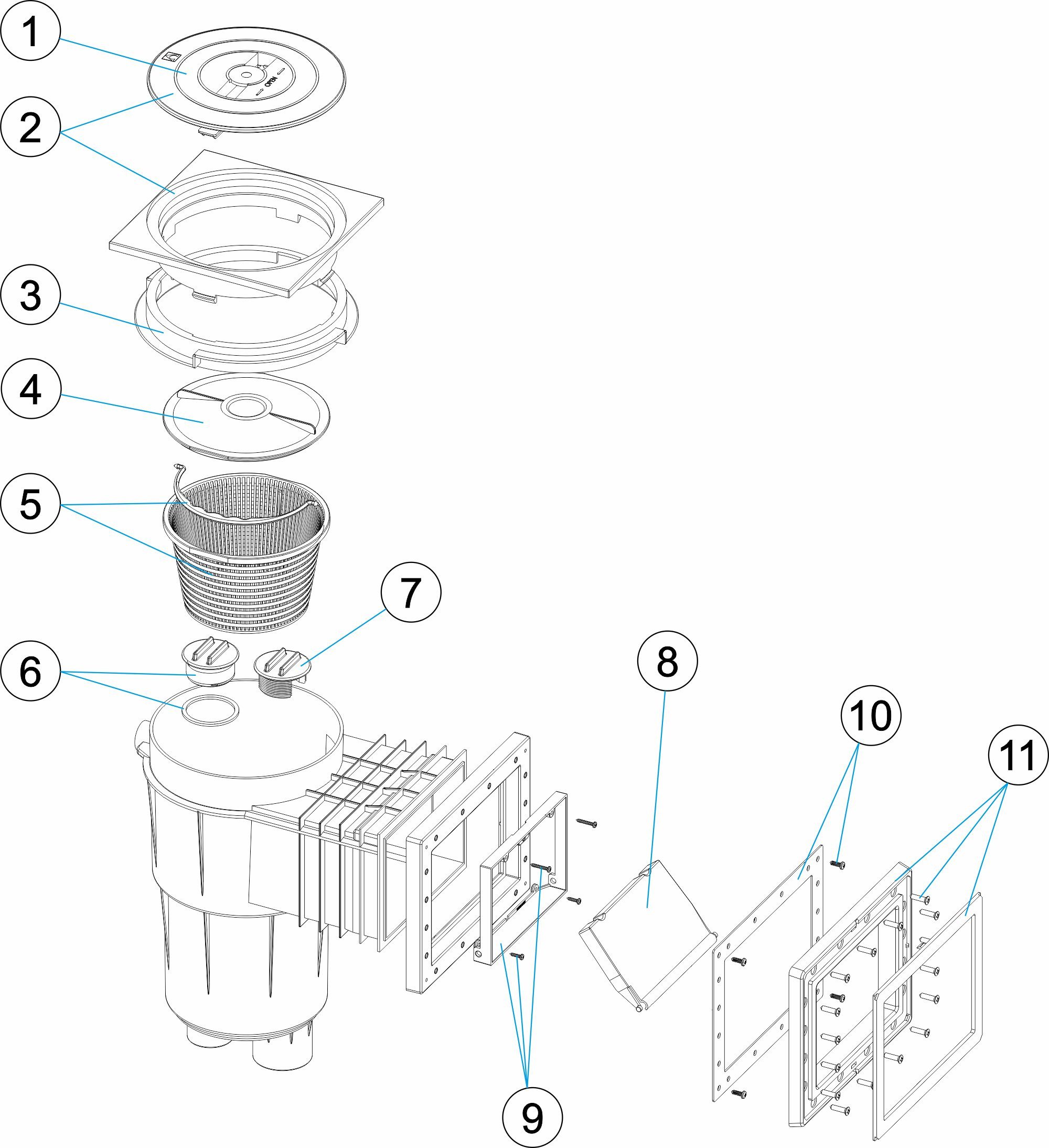 Pièces détachées pour Skimmer métrique PRESTIGE 17,5L petite meurtrière LINER