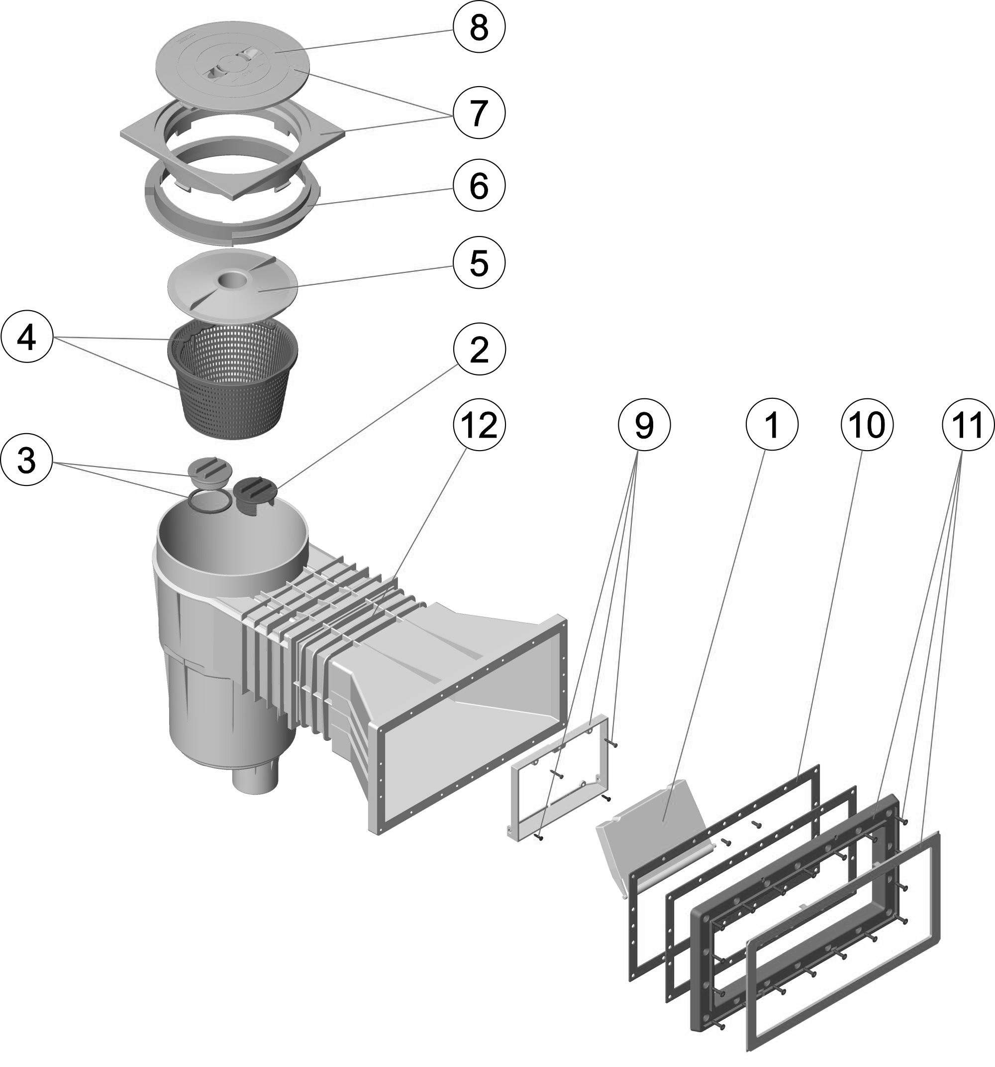 Pièces détachées pour Skimmer parker PRESTIGE 17,5L grande meurtrière et rallonge BETON