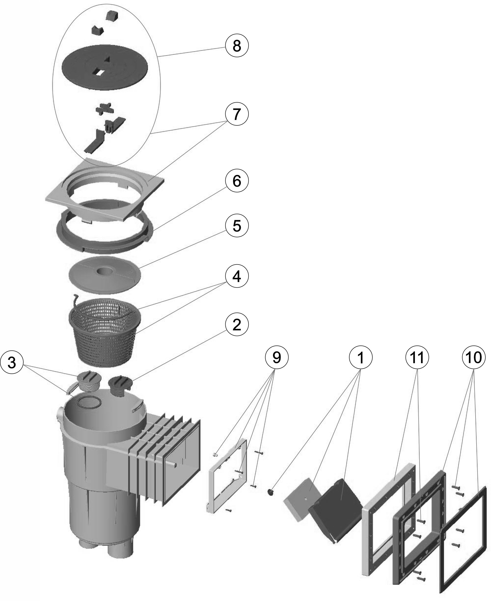 Pièces détachées pour Skimmer PRESTIGE 17,5L petite meurtrière BETON
