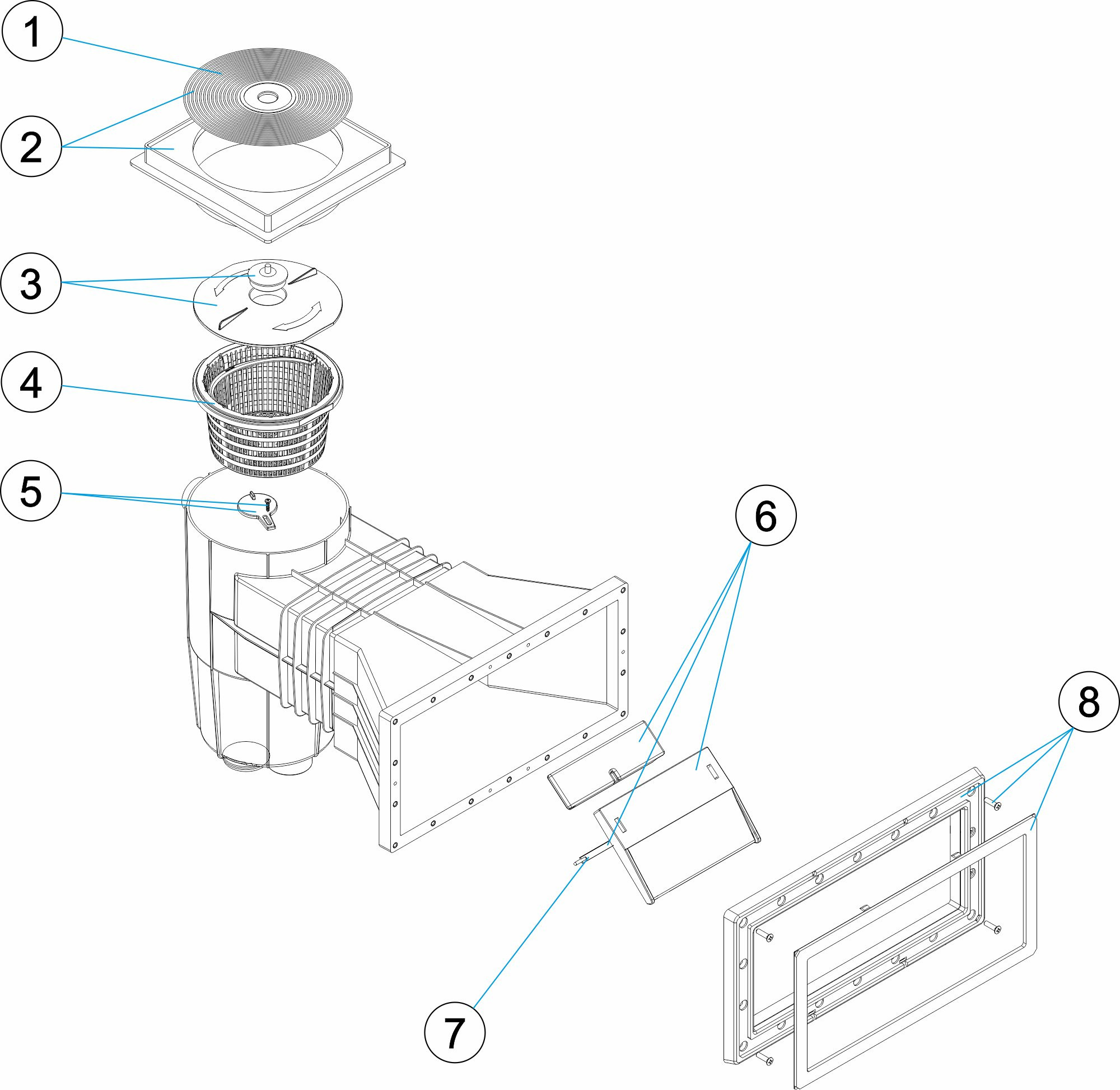 Pièces détachées pour Skimmer standard 15L grande meurtrière BETON