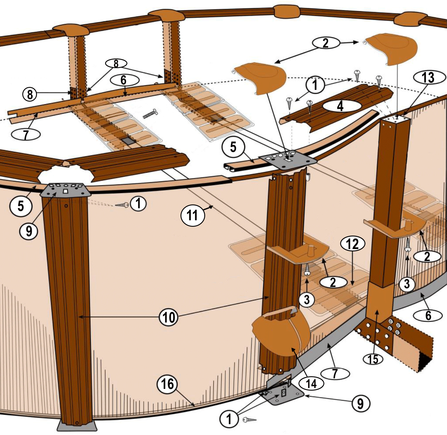 Pièces détachées pour Piscine ovale imitation bois AMAZONIA H.1M32