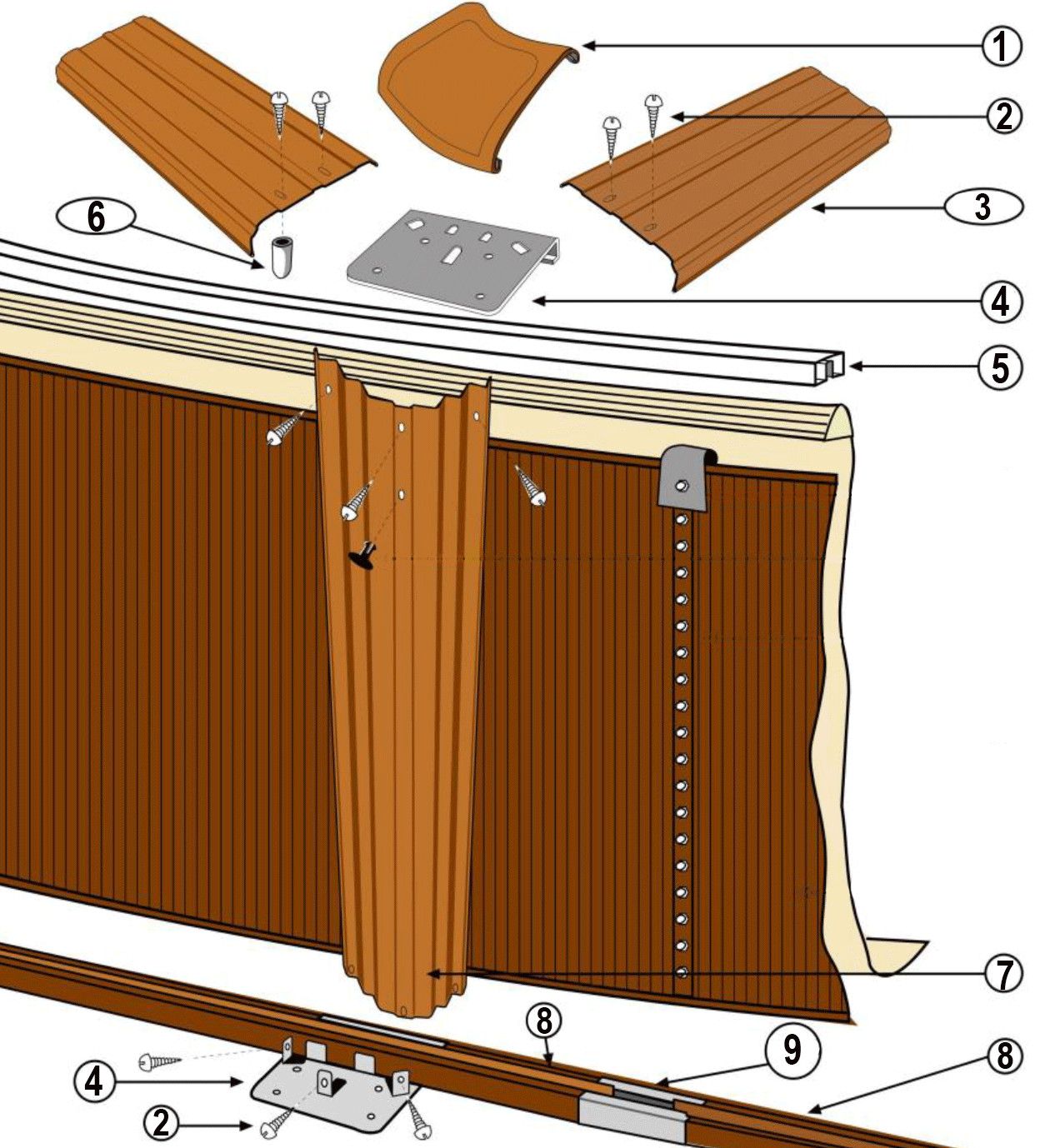 Pièces détachées pour Structure piscine ronde imitation bois PACIFIC, SICILIA H.120