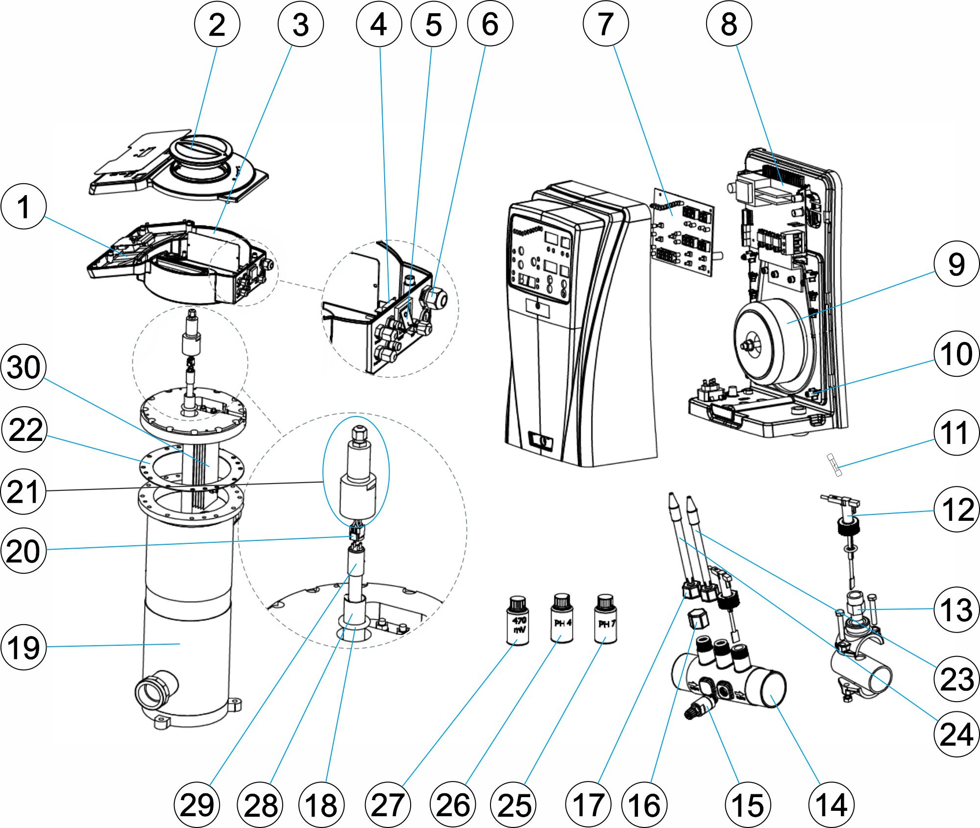 Pièces détachées pour Electrolyseur sel + UV ASTRAL NEOLYSIS NEO-12, NEO-24, NEO-32