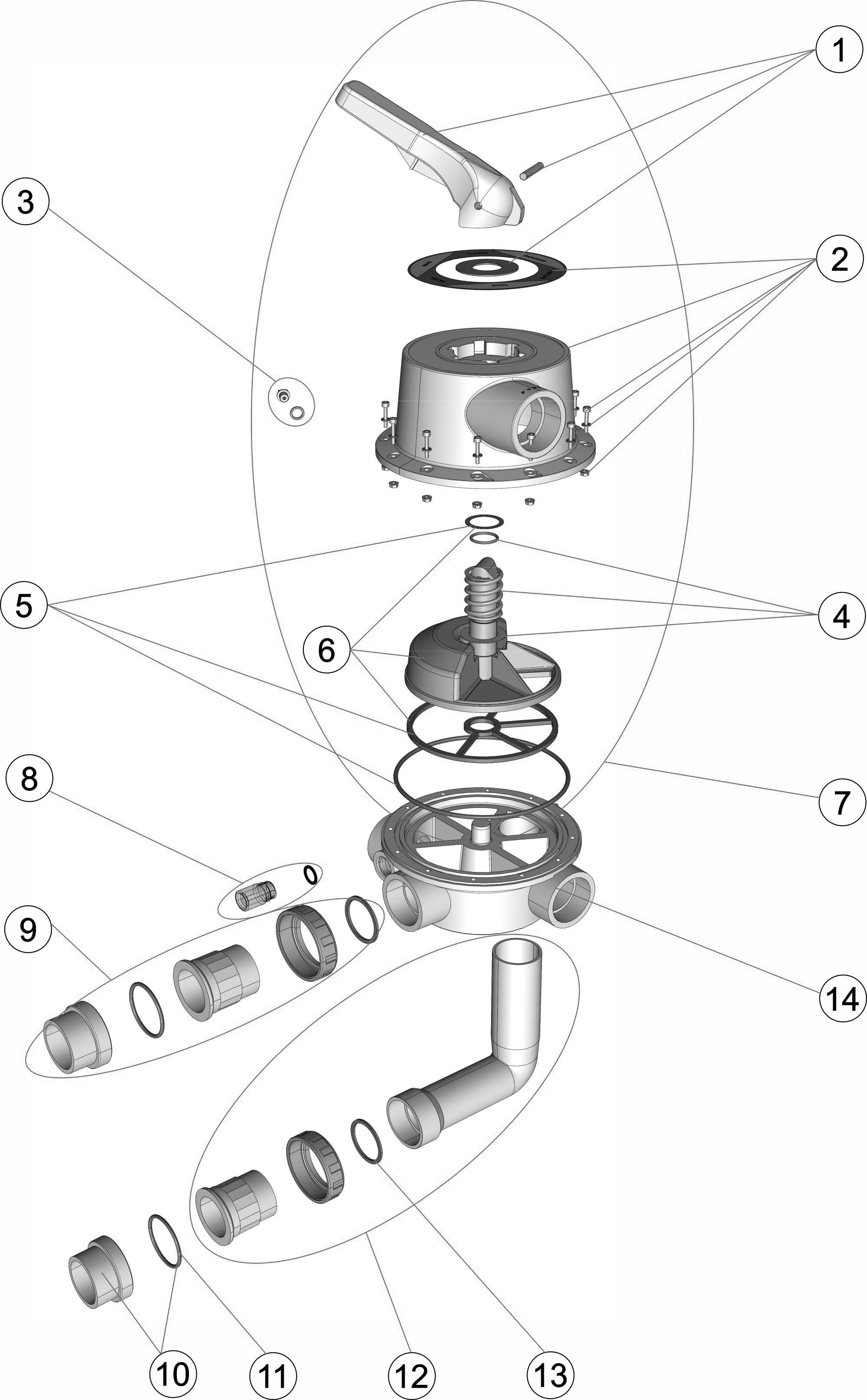 Pièces détachées pour Vanne SIDE 2 1/2" MAGNUM neutre avec liaisons