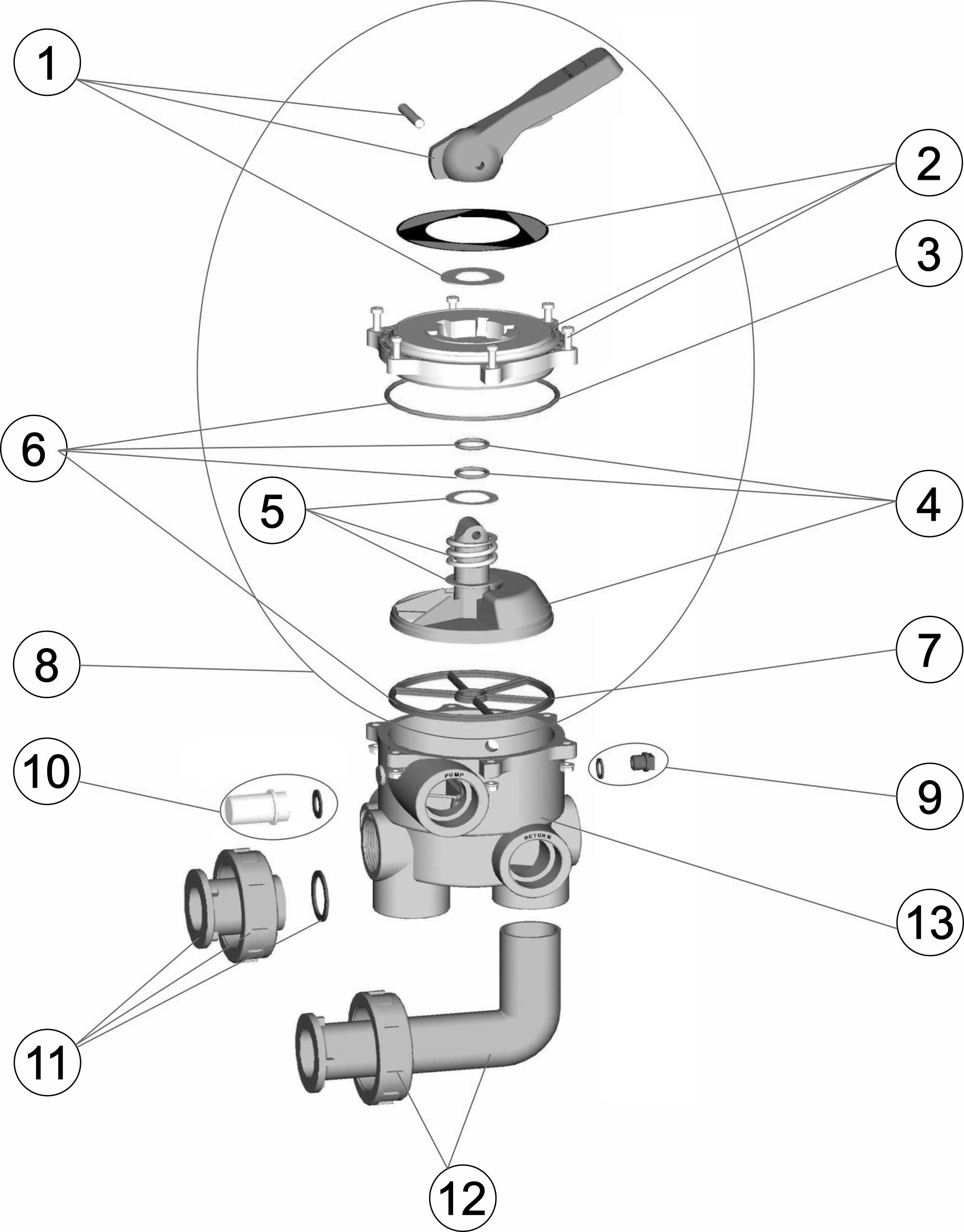 Pièces détachées pour Vanne SIDE compatible PENTAIR 1 1/2" avec liaisons