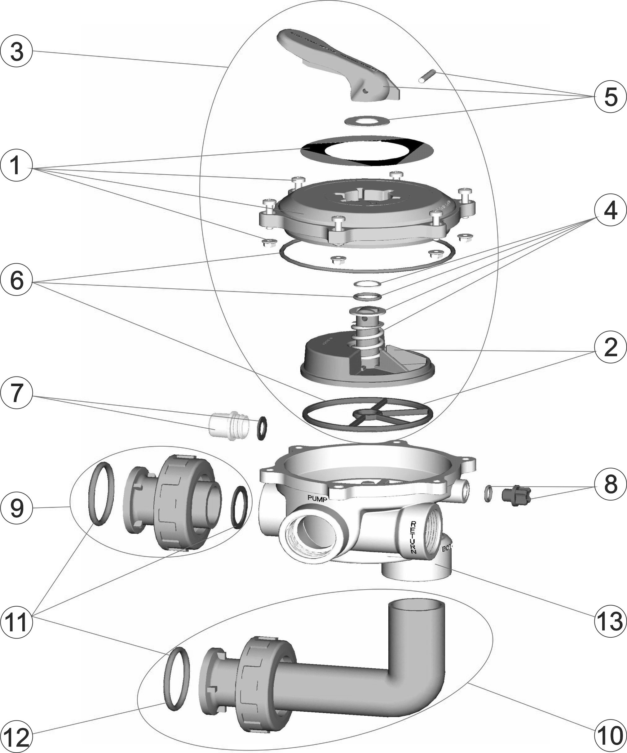 Pièces détachées pour Vanne SIDE FLAT 1 1/2" avec liaisons