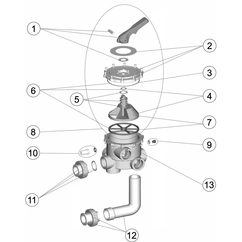 Pièces détachées pour Vanne SIDE 2" compatible PENTAIR avec liaisons entraxe 190,5 mm