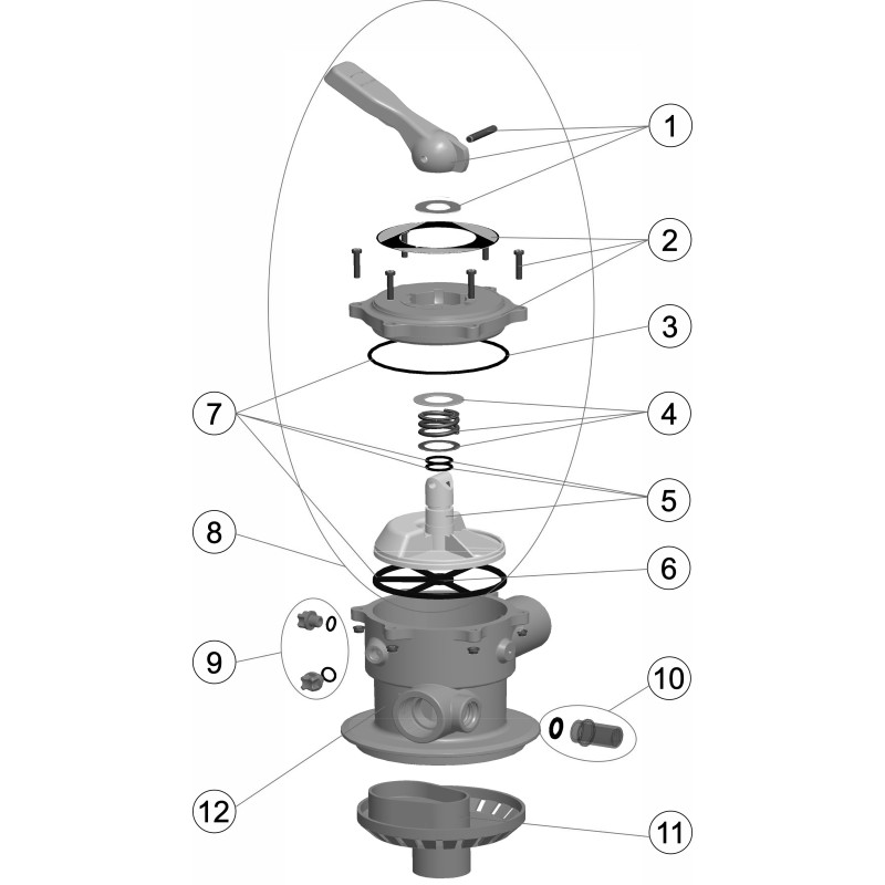 Pièces détachées pour Vanne 6 voies TOP 1 1/2" ASTRALPOOL ref 65216