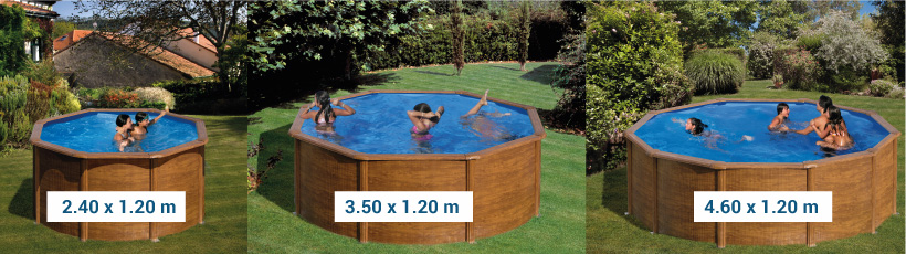 Piscine hors-sol acier Gre Alto aspect bois diam 4.60m x 1.20m avec skimmer  motorisé