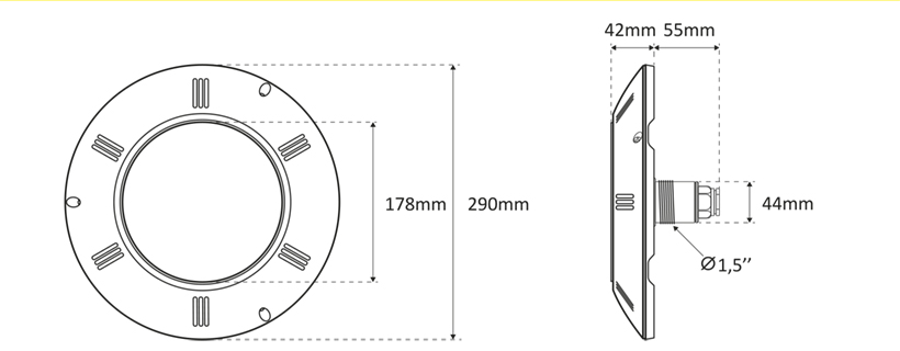 Dimensions Projecteur plat à led blanc seamaid Dimensions Projecteur plat à led blanc seamaid
